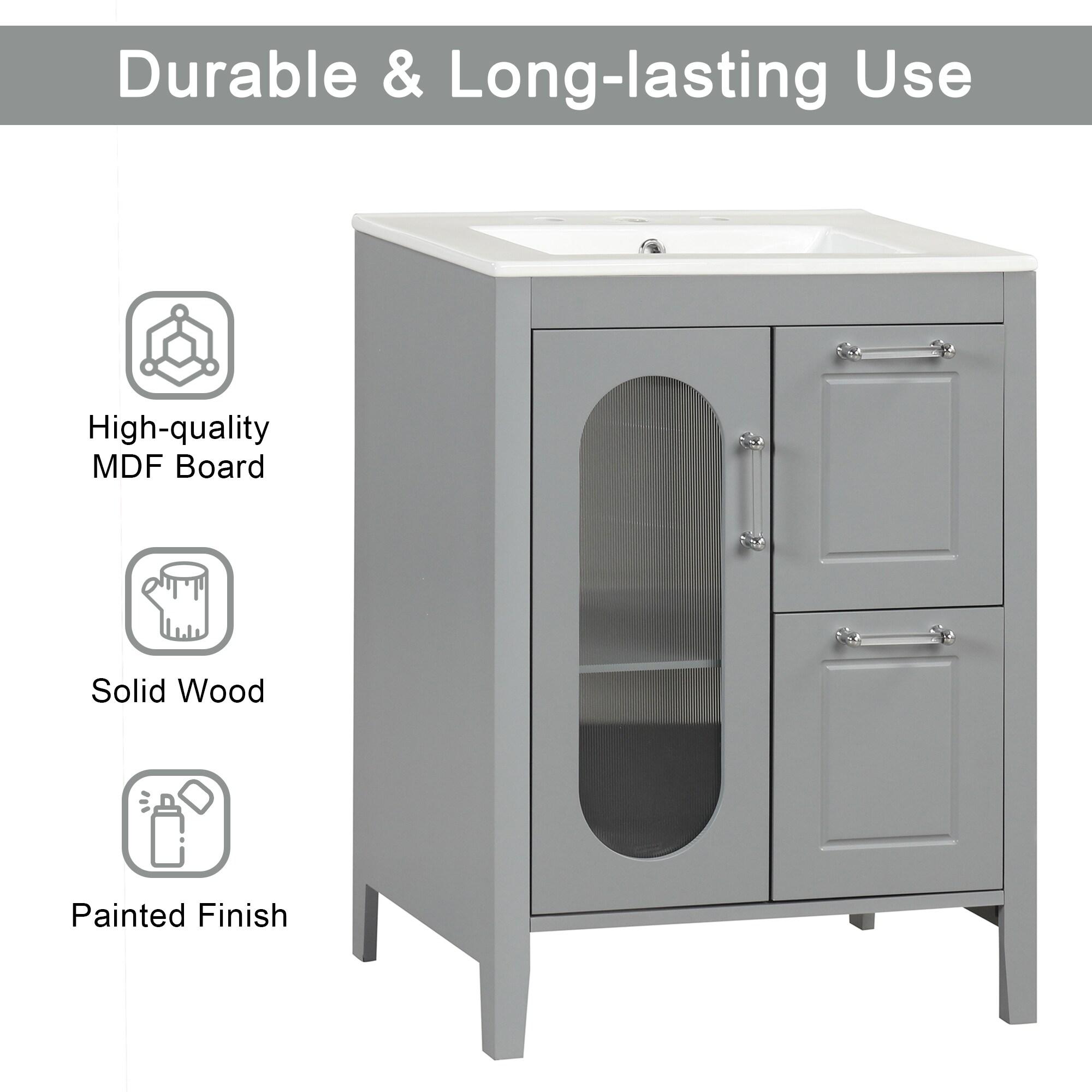 Tryimagine 24" Bathroom Vanity With Sink, Bathroom Vanity Cabinet With Two Drawers And Door, Adjustable Shelf, Solid Wood And MDF