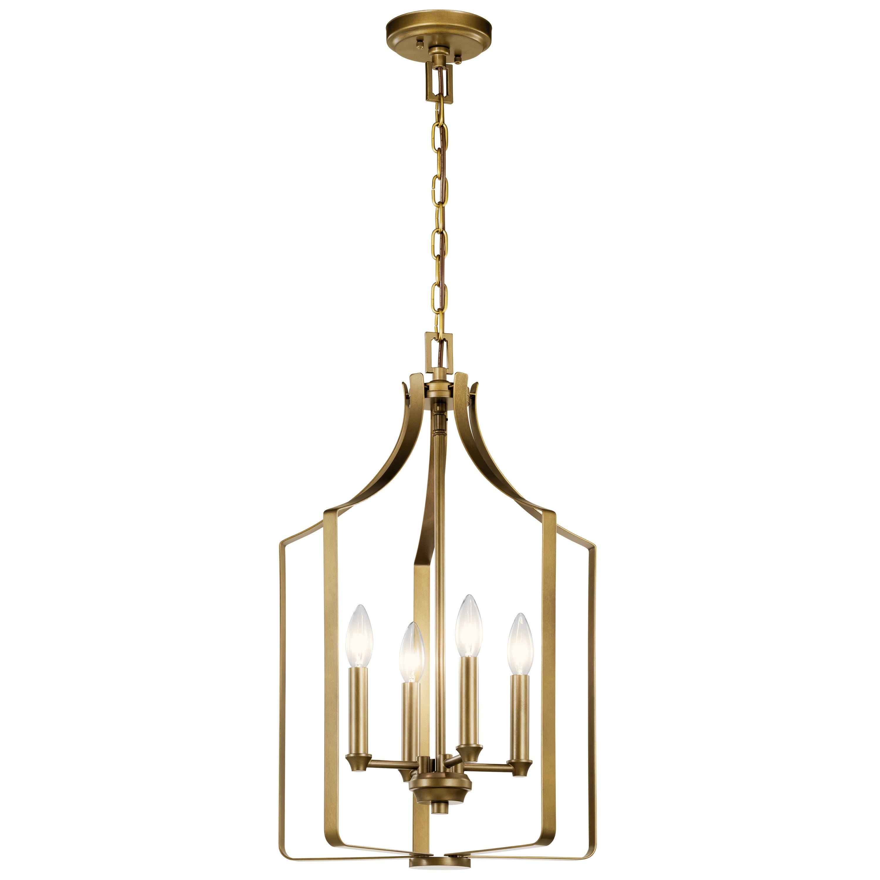 Elegant Mini Cage 4-Light Chandelier in Natural Brass