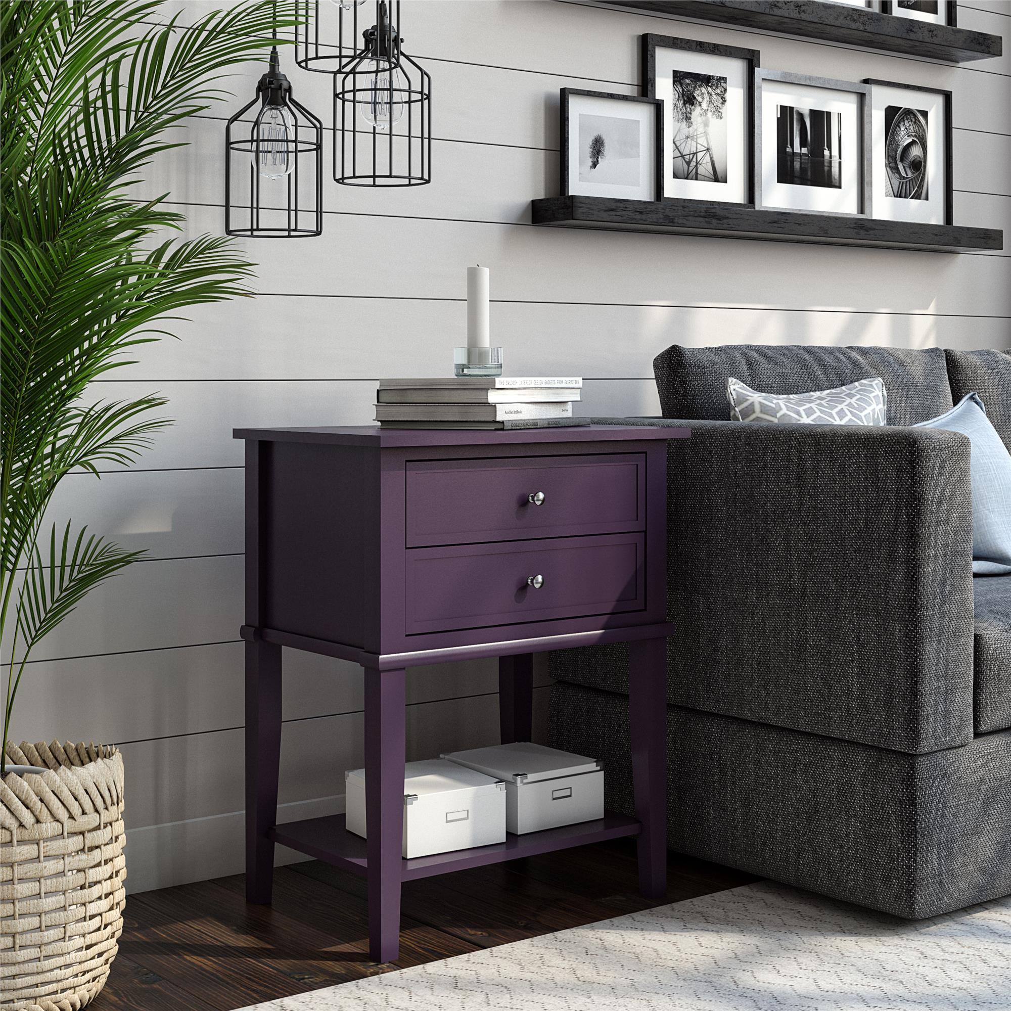 Ameriwood Home Franklin Accent Table with 2 Drawers, Purple