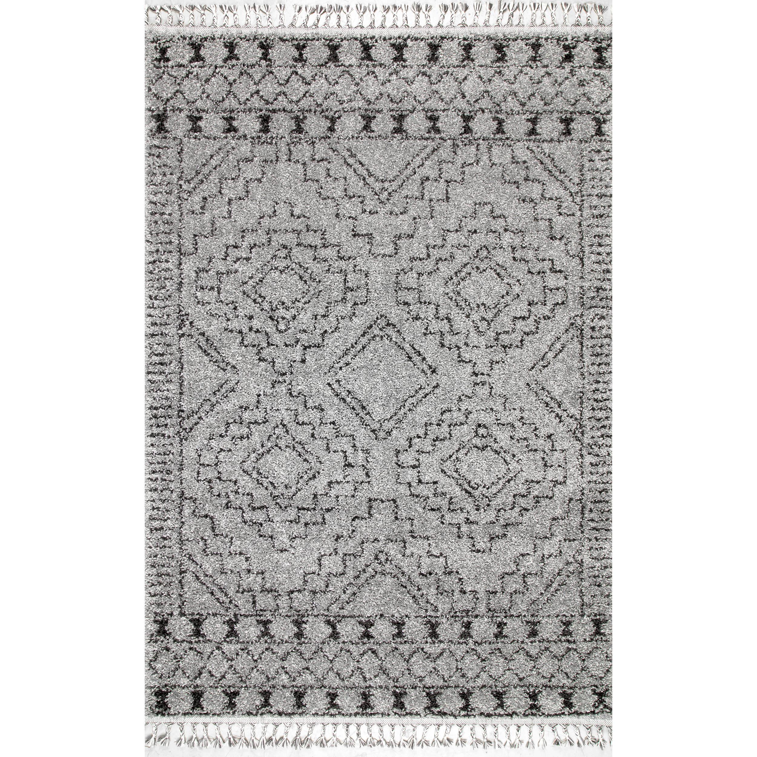 Nuloom Vasiliki Geometric 4 Square Accent Shag Indoor Area Rug for Living Room Bedroom Dining Room Nursery Entryway, Grey/Ivory