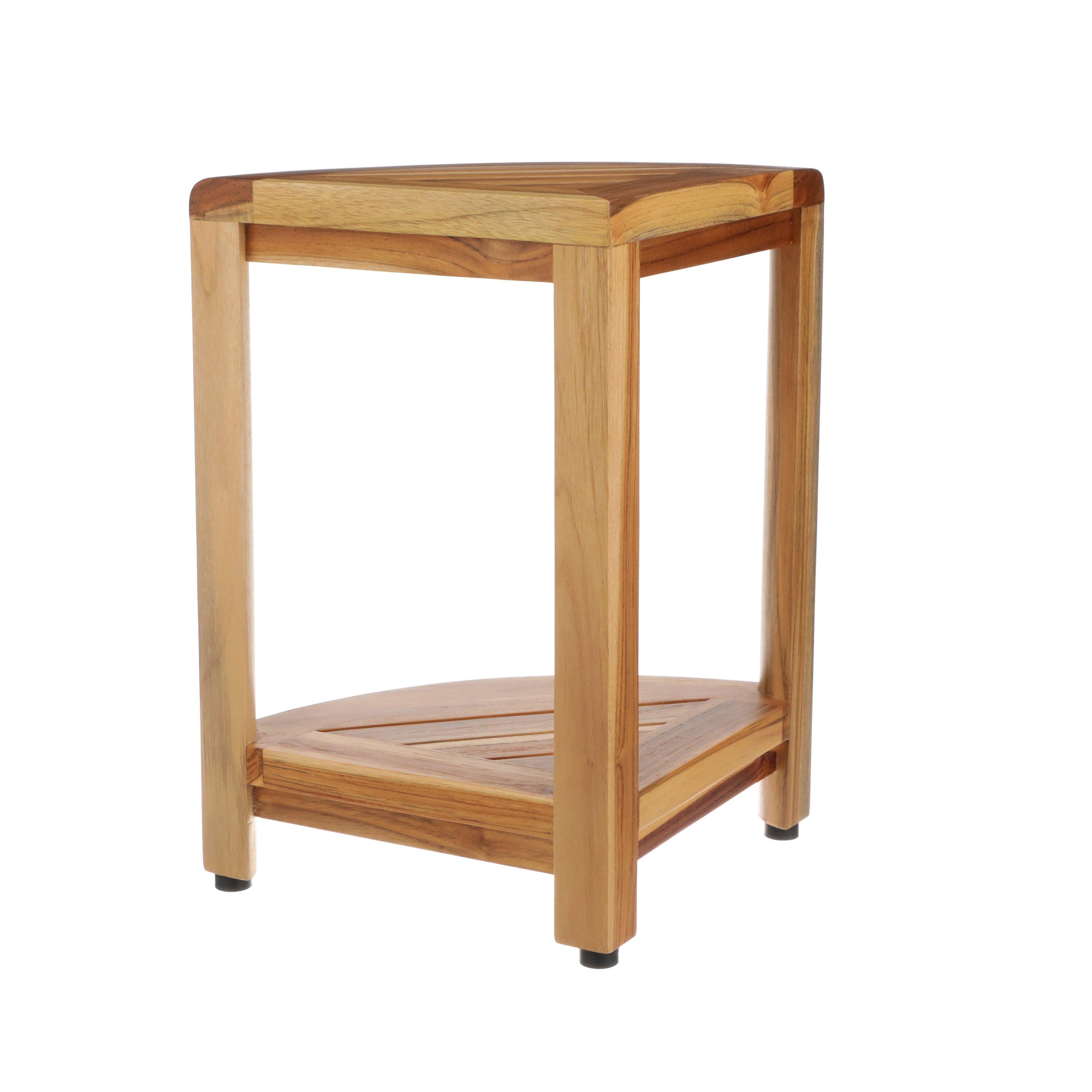 12" SnazzyCorner ED980 Wide Teak Shower Bench with Shelf - EcoDecors
