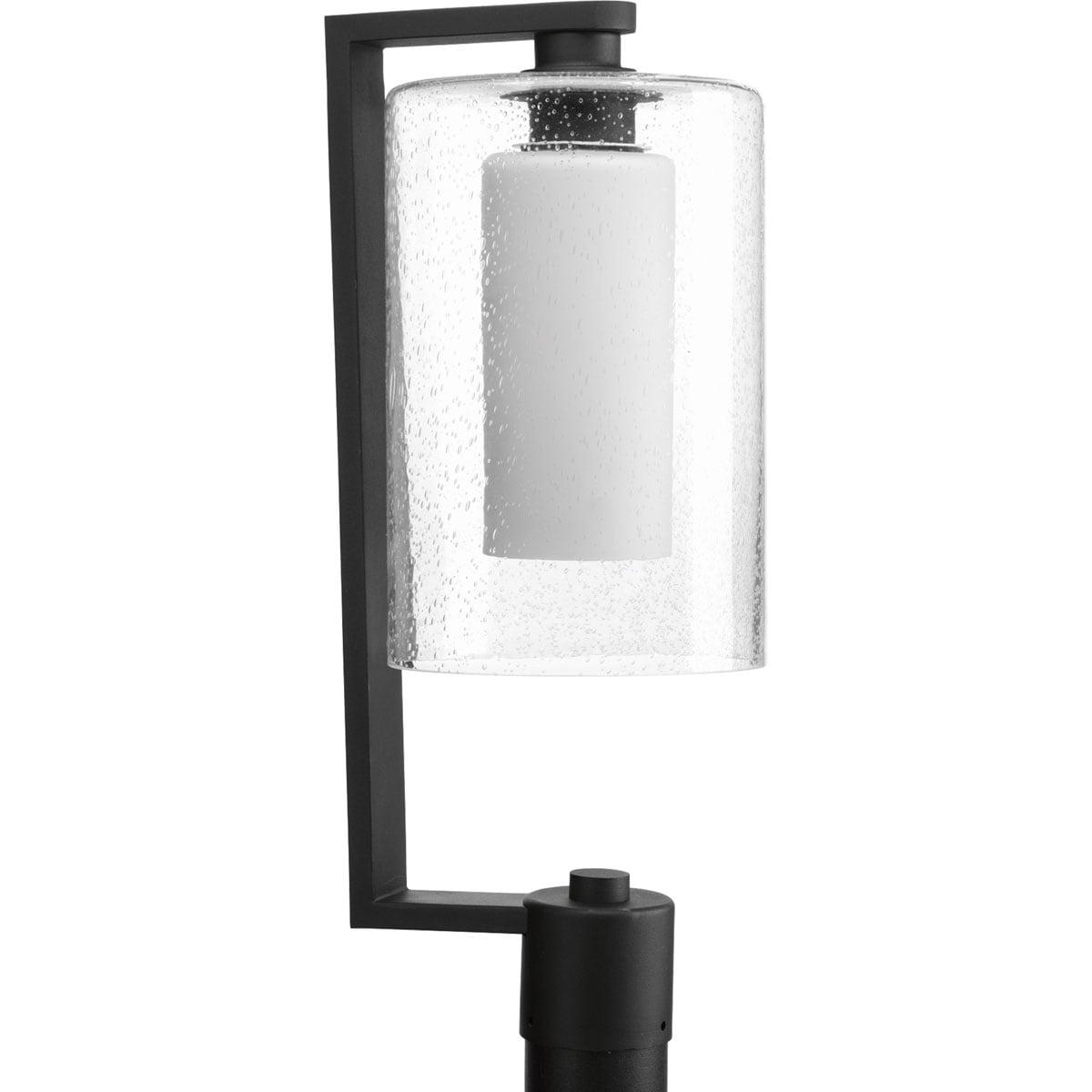 Black Aluminum Modern Outdoor Post Lantern with Etched Opal Glass