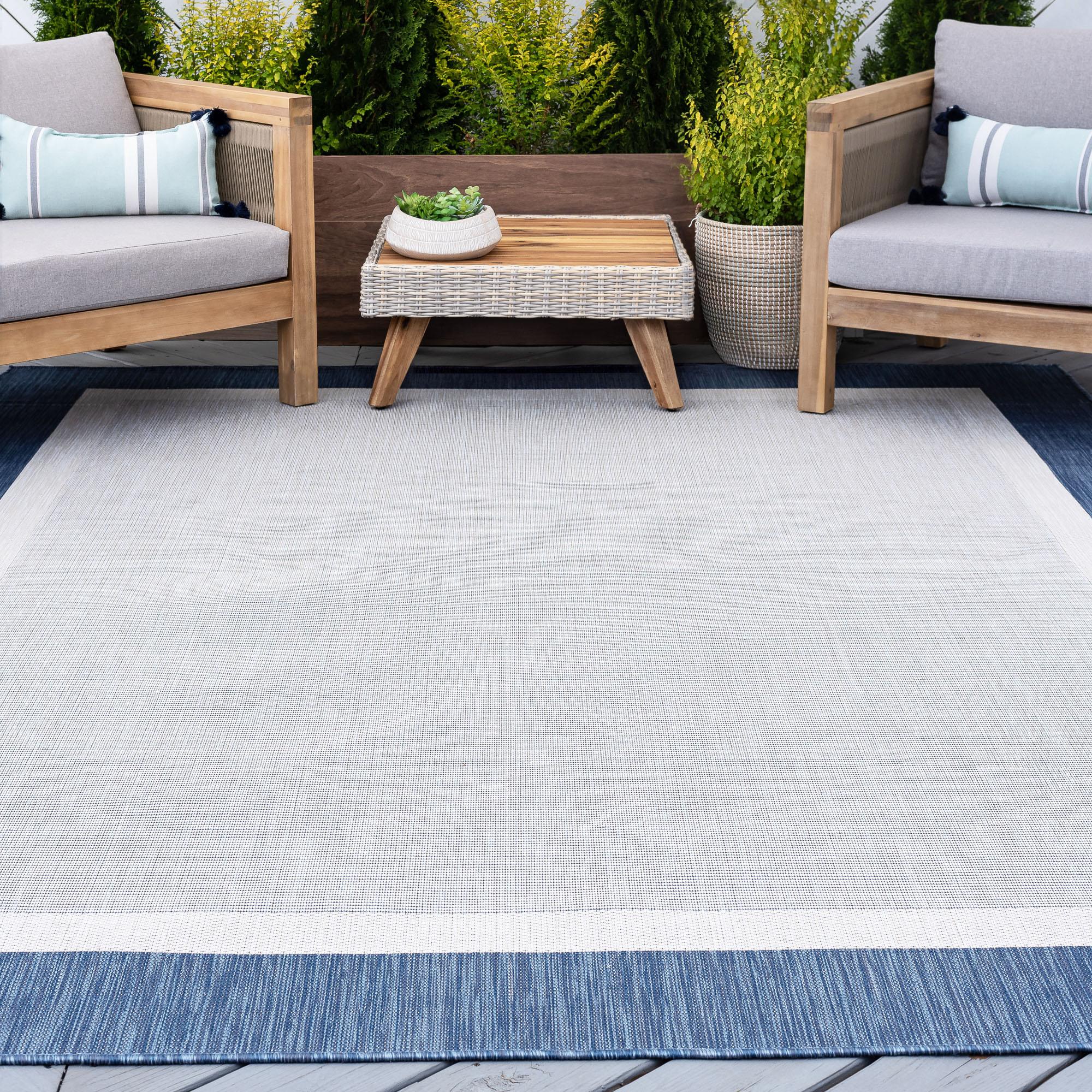 Eco Blue Synthetic 4' x 6' Reversible Flat Woven Area Rug