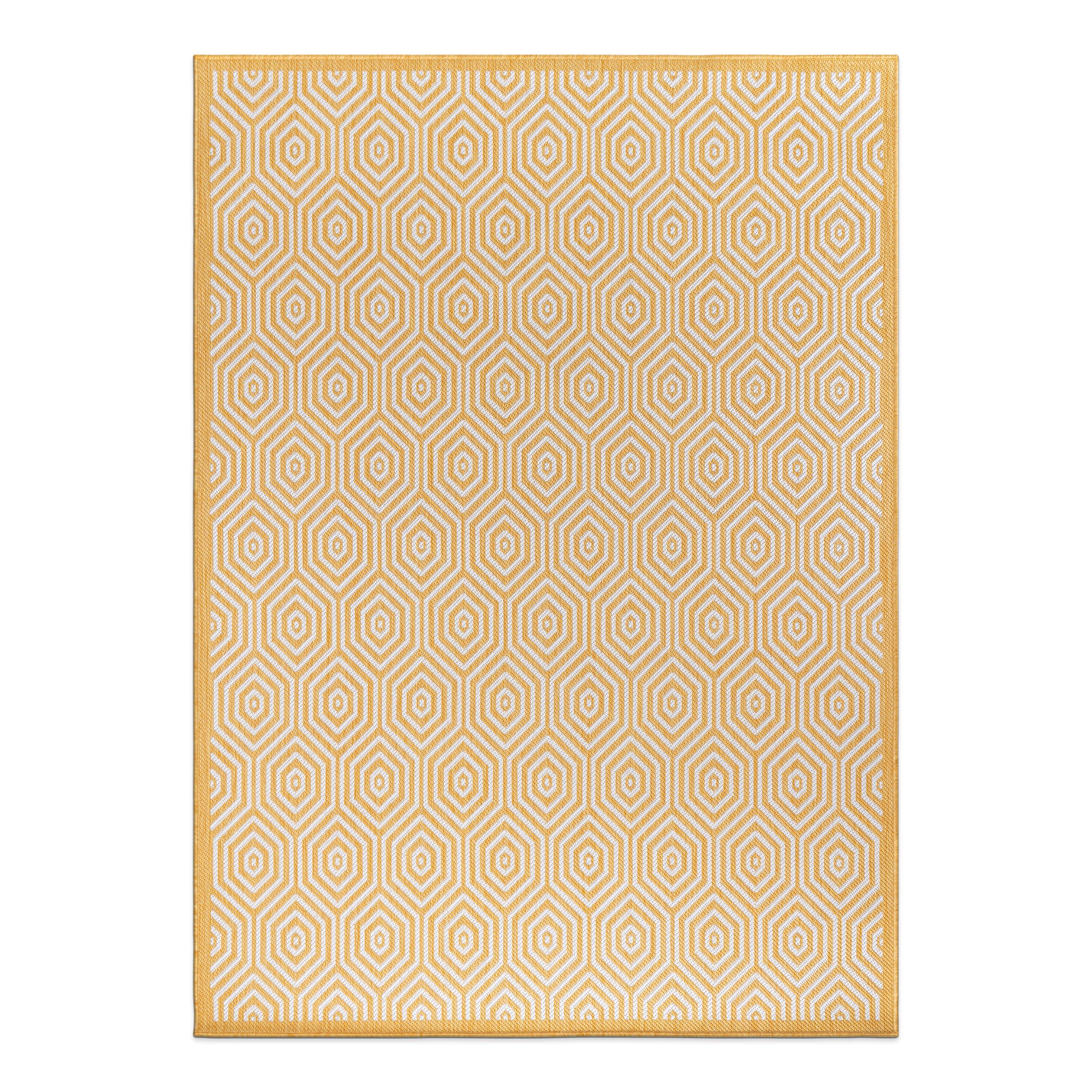 World Rug Gallery Modern Geometric Textured Flat Weave Indoor/Outdoor Area Rug - YELLOW 5' X 7'