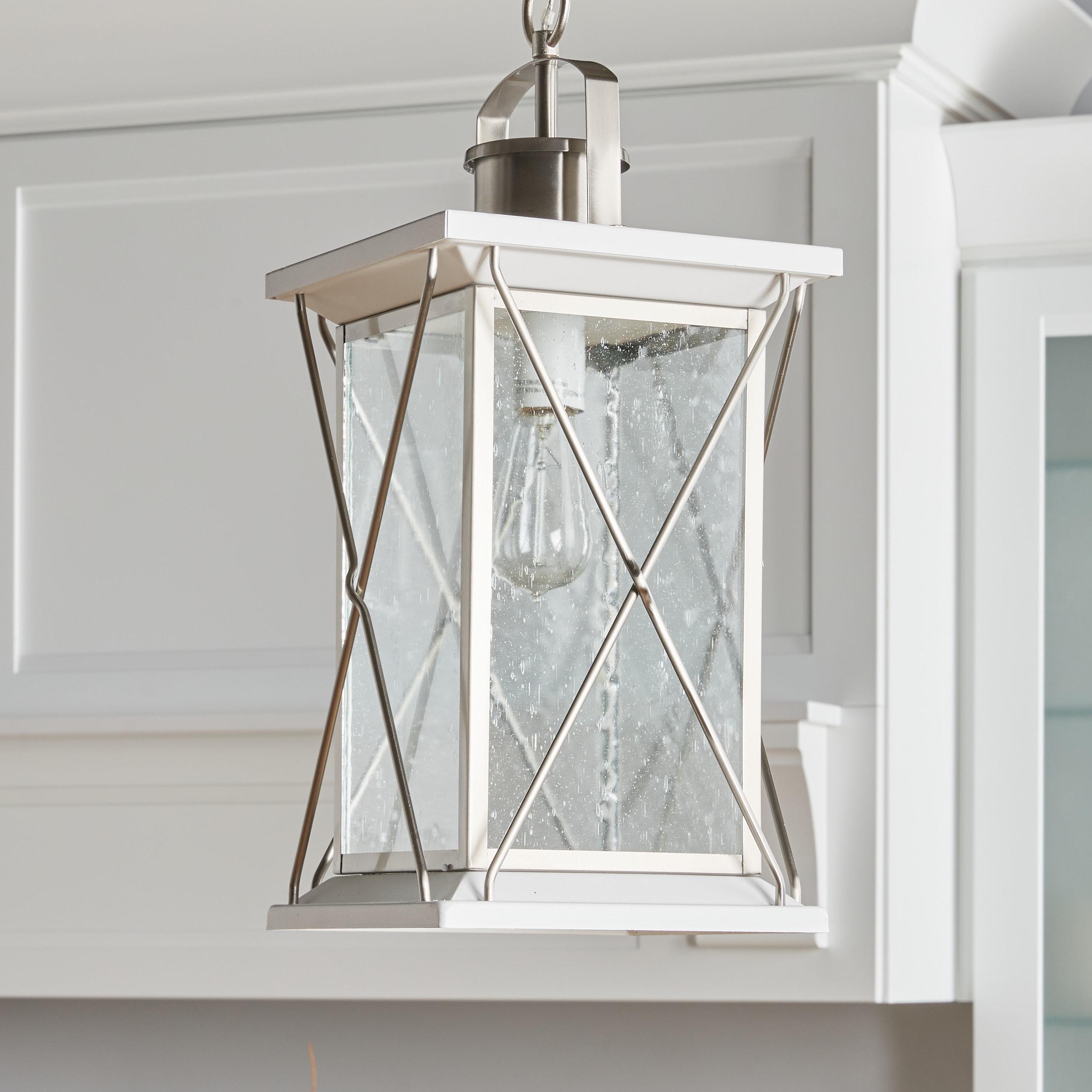 Progress Lighting Barlowe 1-Light Outdoor Hanging Lantern, Stainless Steel, Seeded Glass