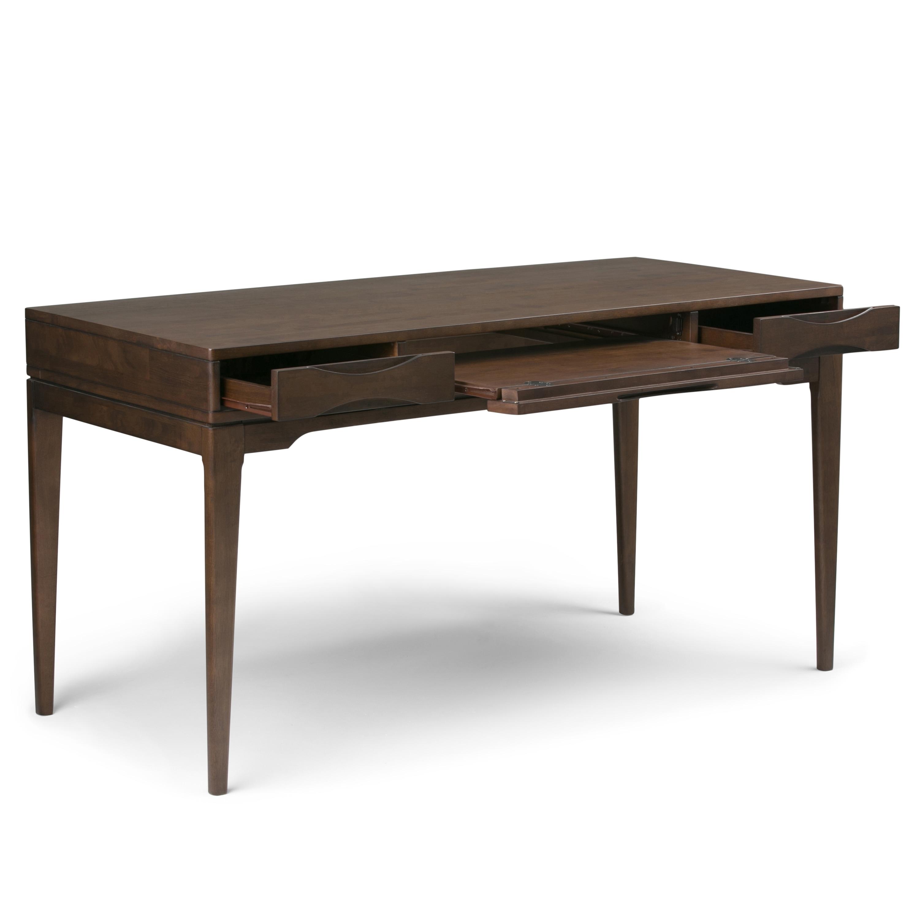 Simpli Home Harper Solid Wood Desk, Contemporary Style with Keyboard Tray and Storage
