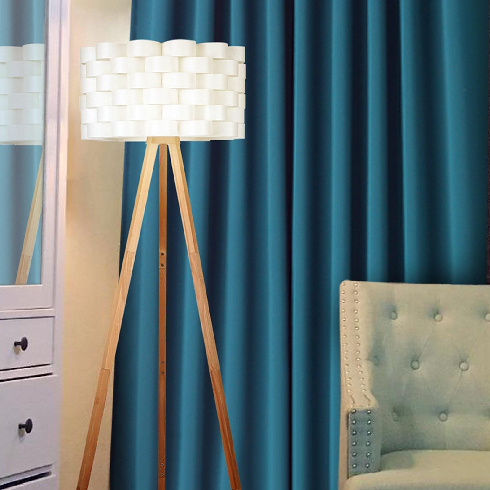 Brightech Bijou 60 in. Wood Farmhouse LED Floor Lamp with Drum Shade