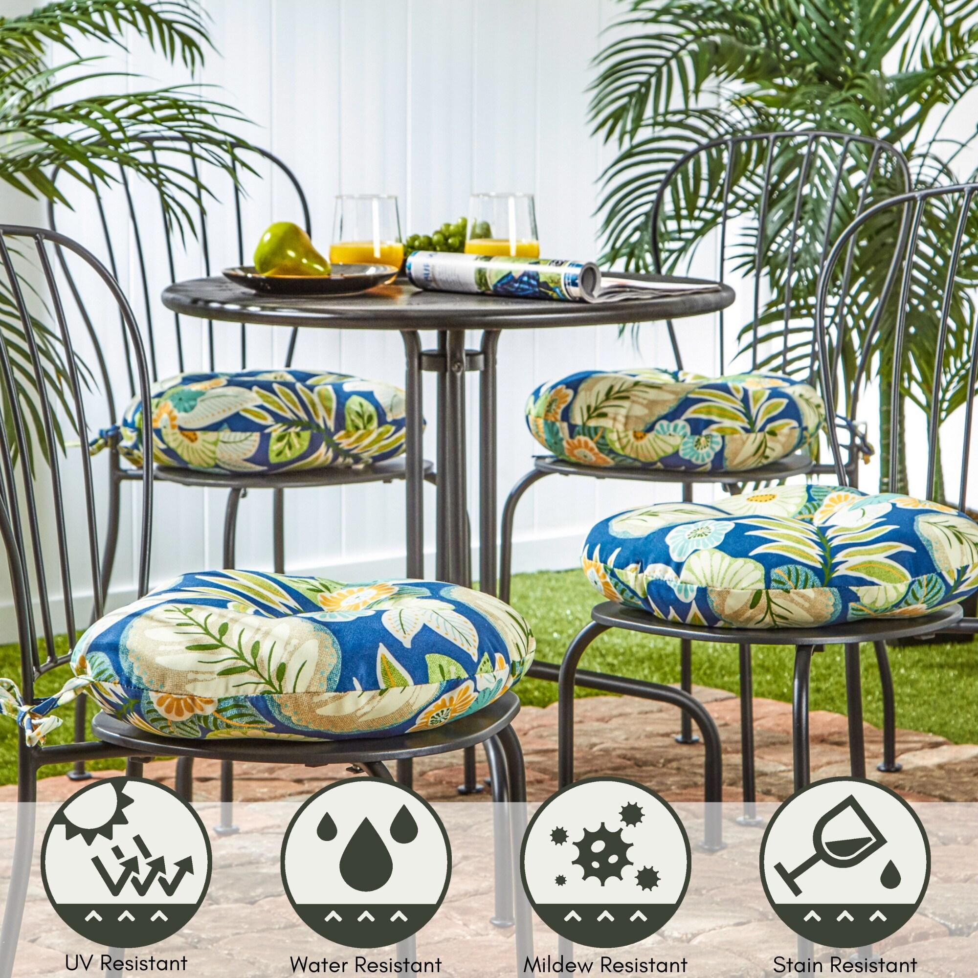 Greendale Home Fashions Marlow Blue Floral 15 in. Round Outdoor Reversible Bistro Seat Cushion (Set of 2)