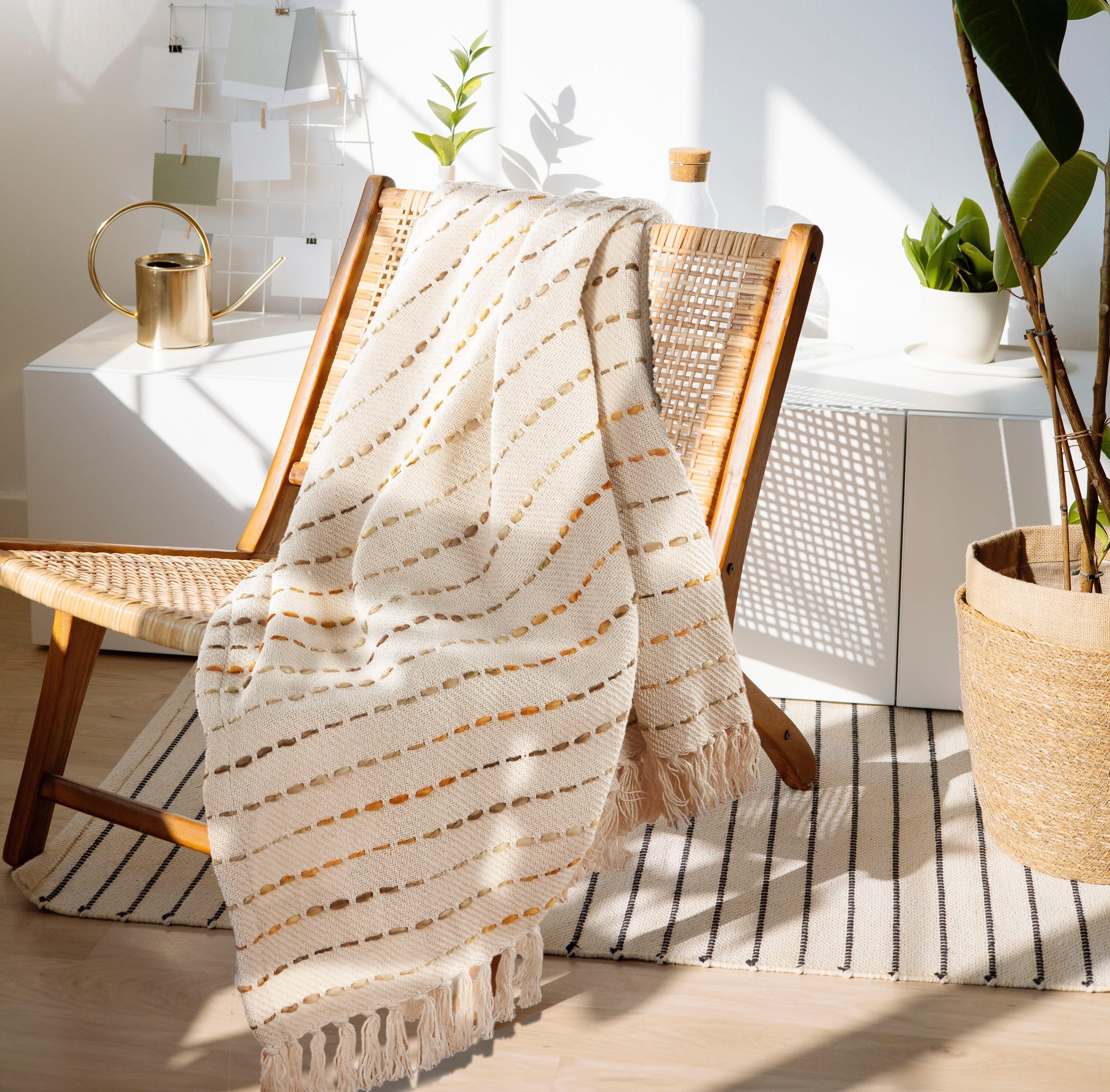 Rajani Home Deep Ombre Striped Handmade Woven Throw Blanket with Fringe