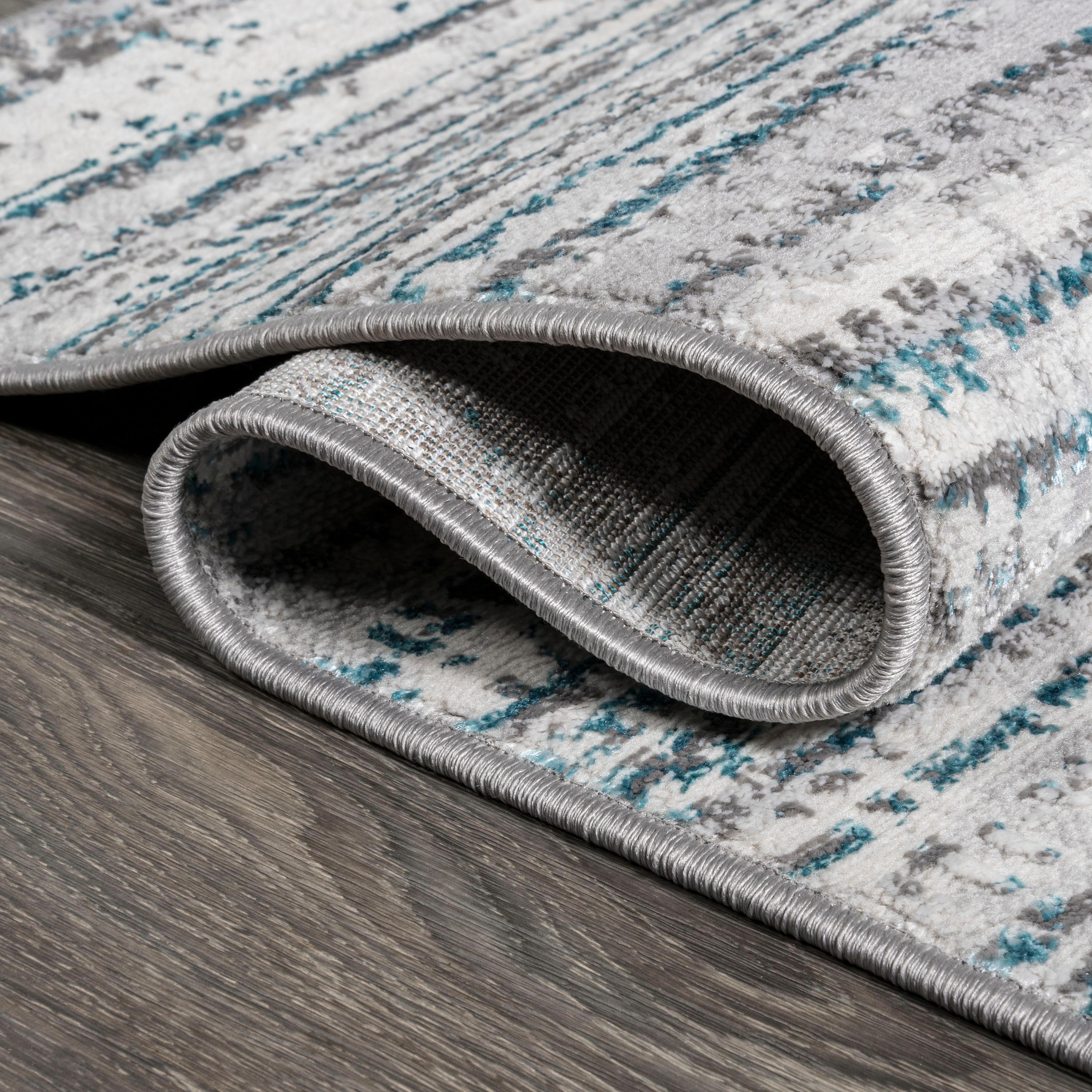 8'x10' Loom Modern Strie'  Area Rug, Gray/Turquoise - JONATHAN Y