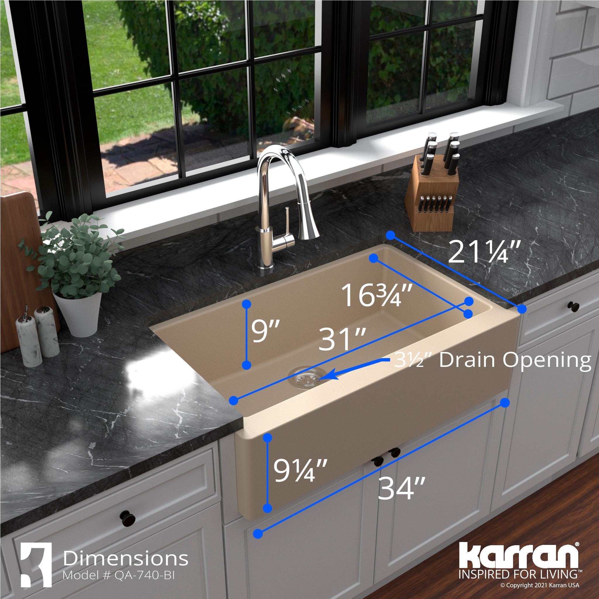 Karran Farmhouse/Apron-Front Quartz Composite 34'' X 21-1/4'' Single Bowl Kitchen Sink
