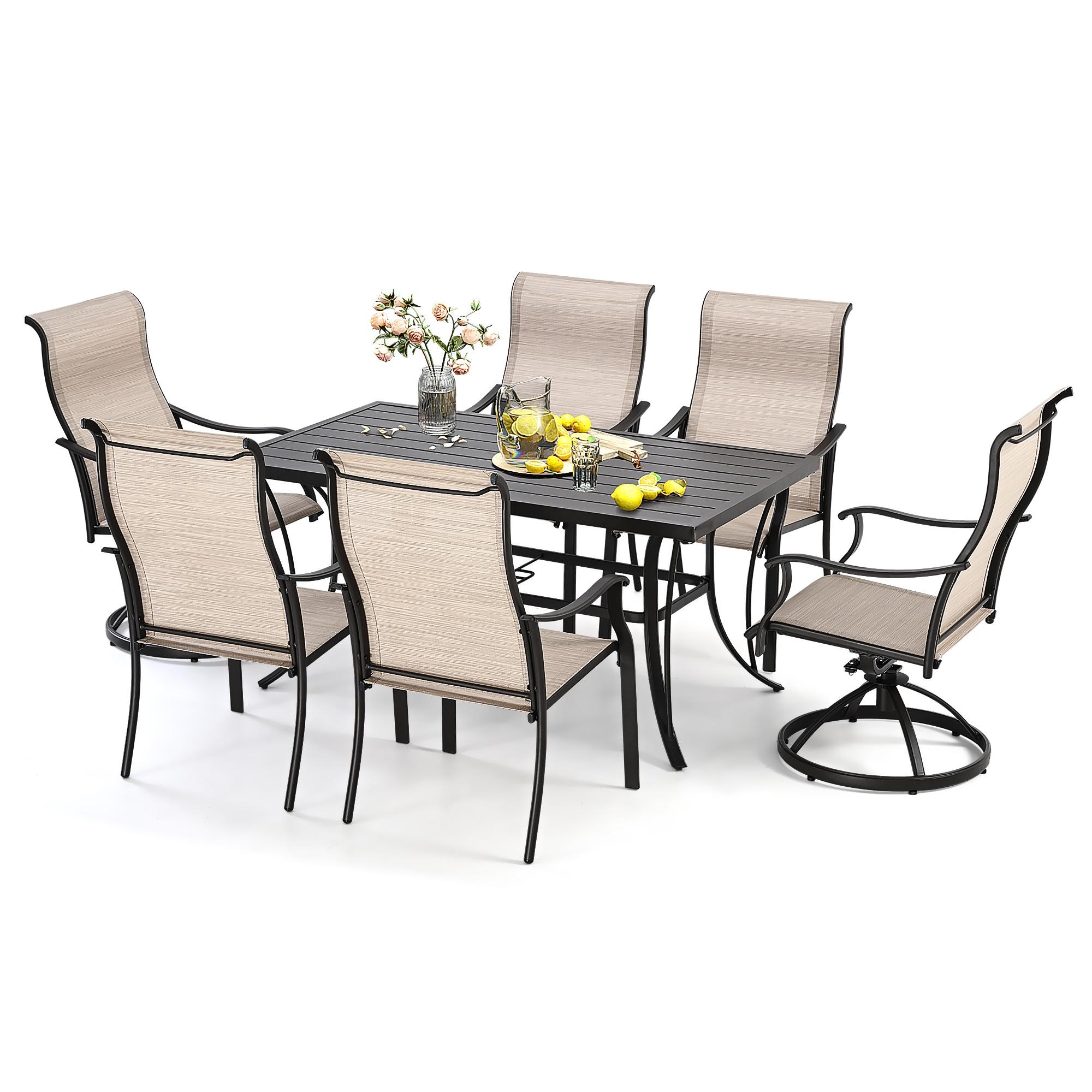 Brown 7-Piece Iron Patio Dining Set with Textilene Chairs