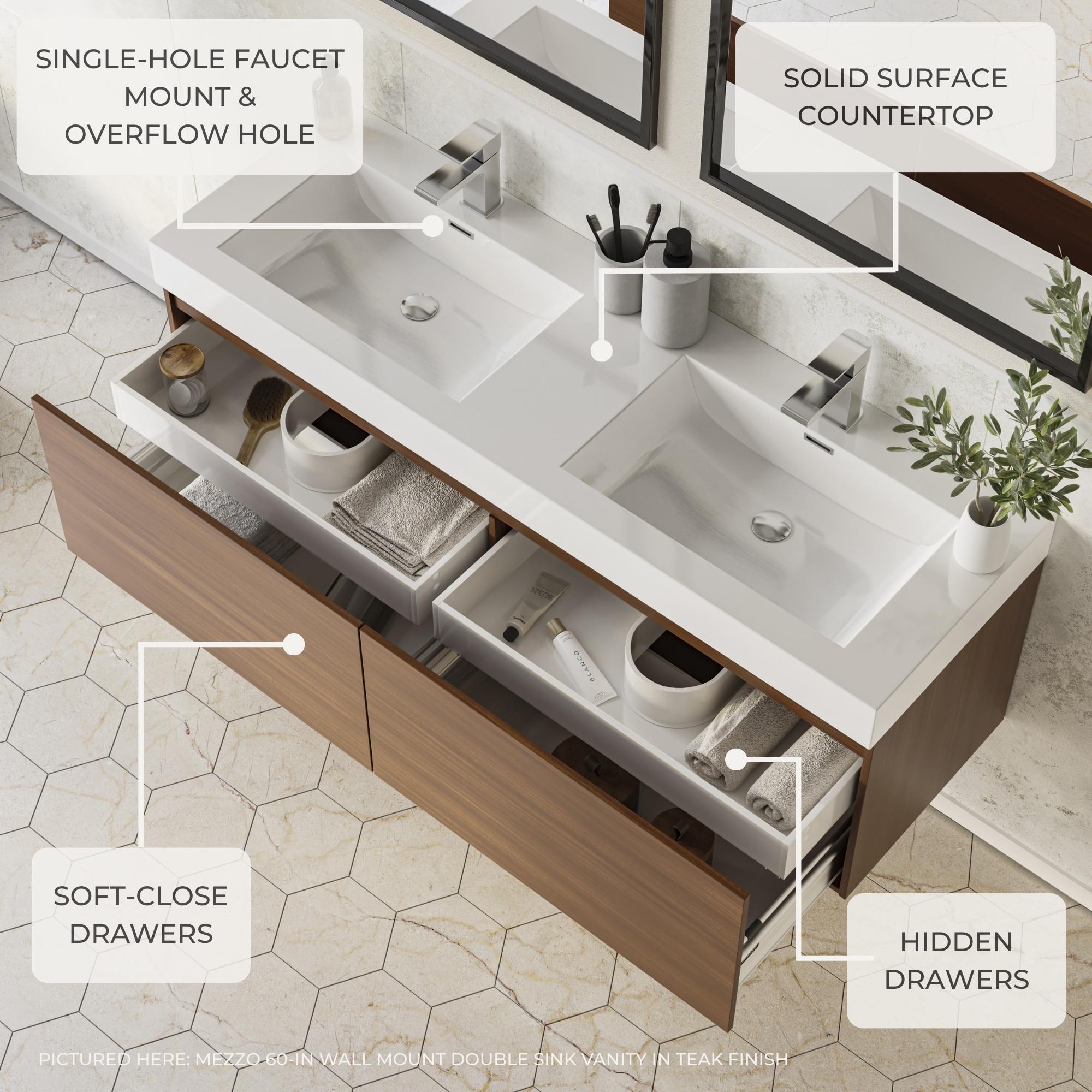 Gray Oak Wall Hung Vanity with Integrated Sink and Medicine Cabinet