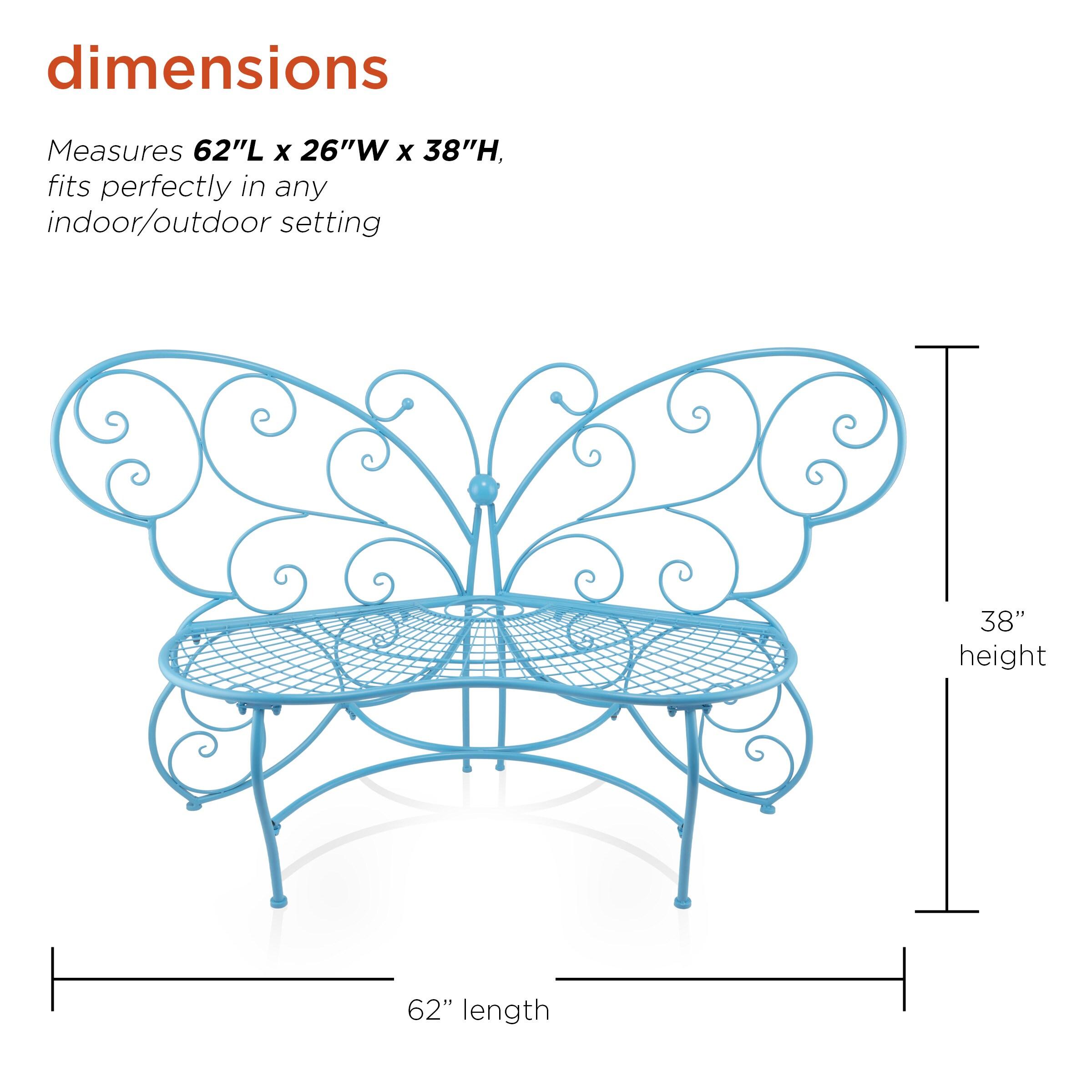 38" x 62" Metal Butterfly Outdoor Bench Blue - Alpine Corporation