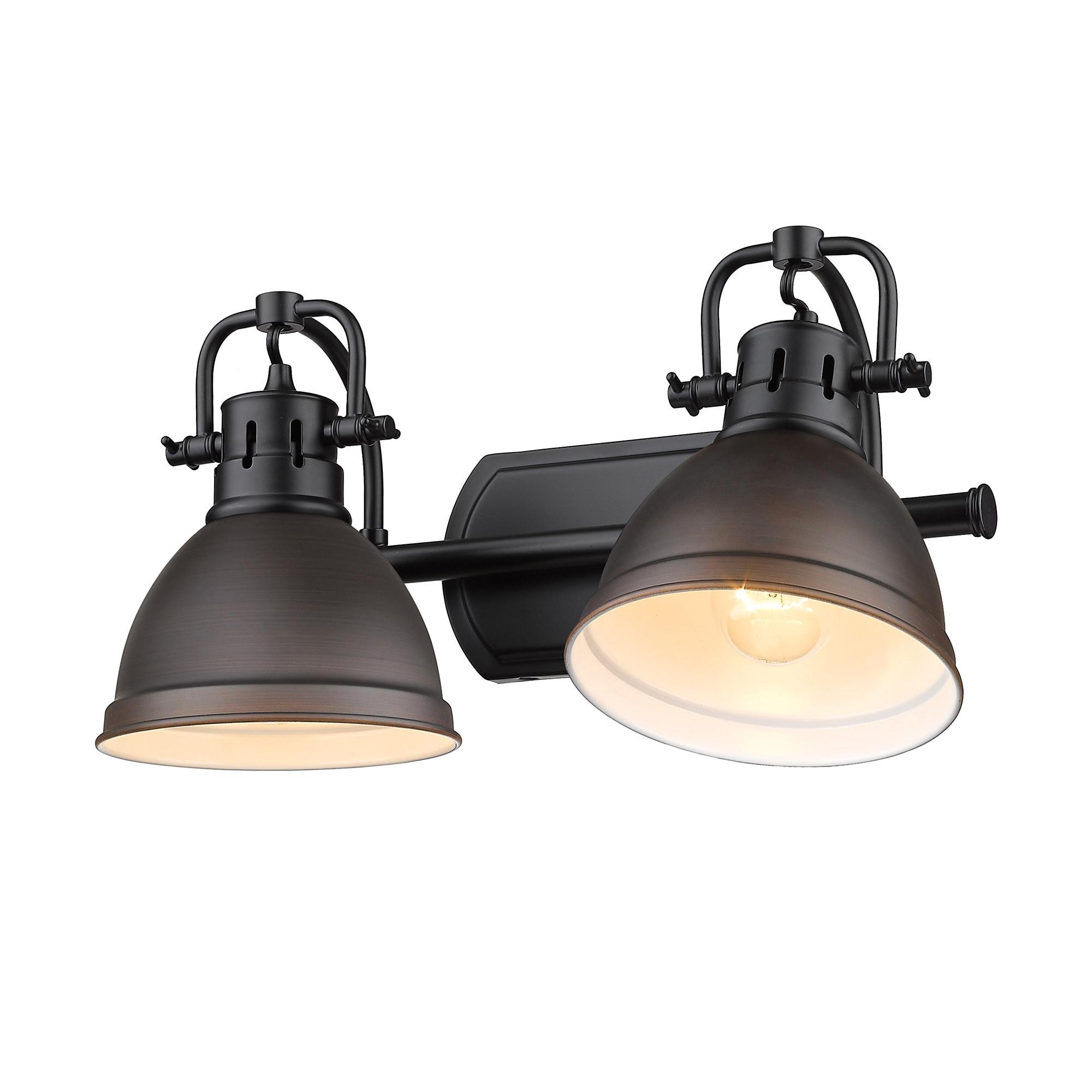 Golden Lighting Duncan 2-Light Vanity Light in Matte Black with Rubbed Bronze