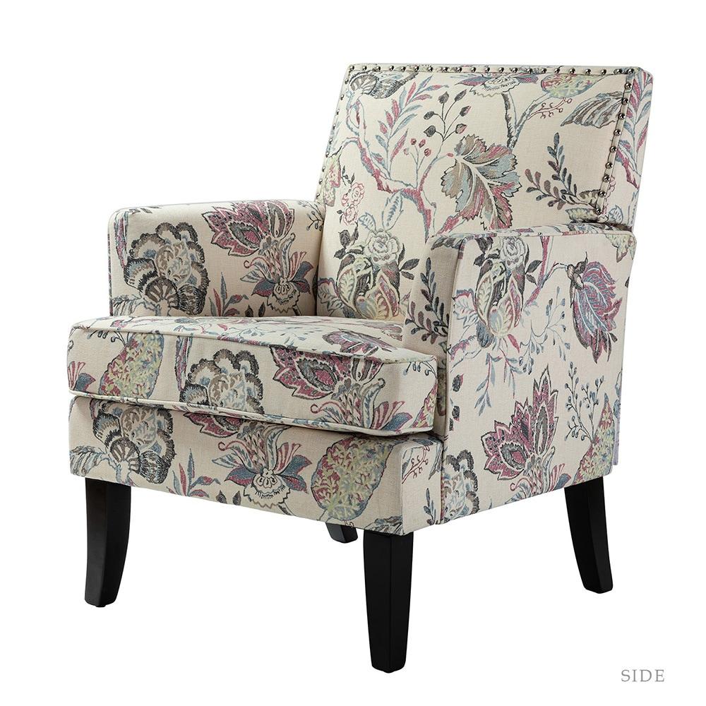 Red and Grey Floral Manufactured Wood Accent Chair