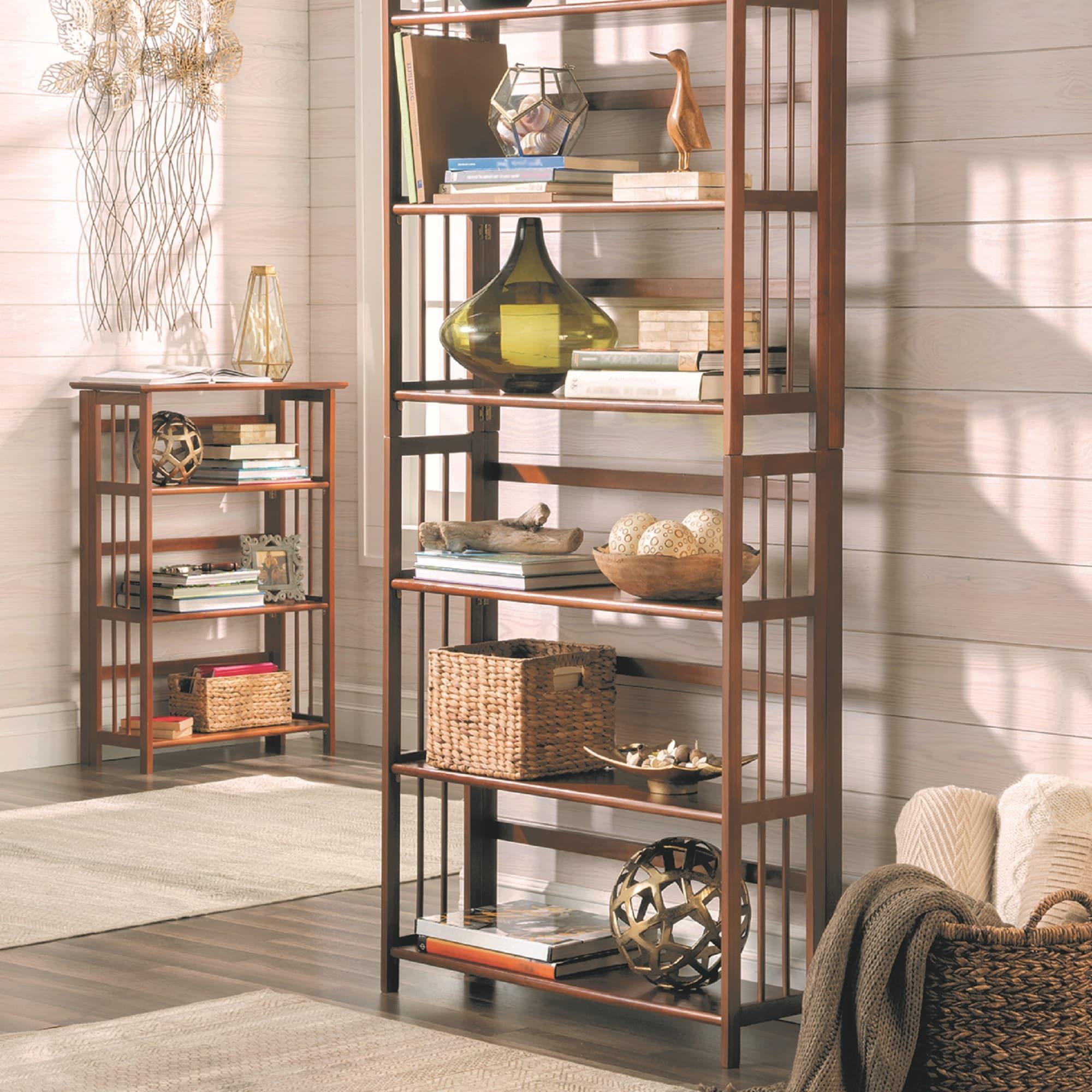 3 Shelf Folding Stackable Bookcase, 27.5" Wide, Espresso