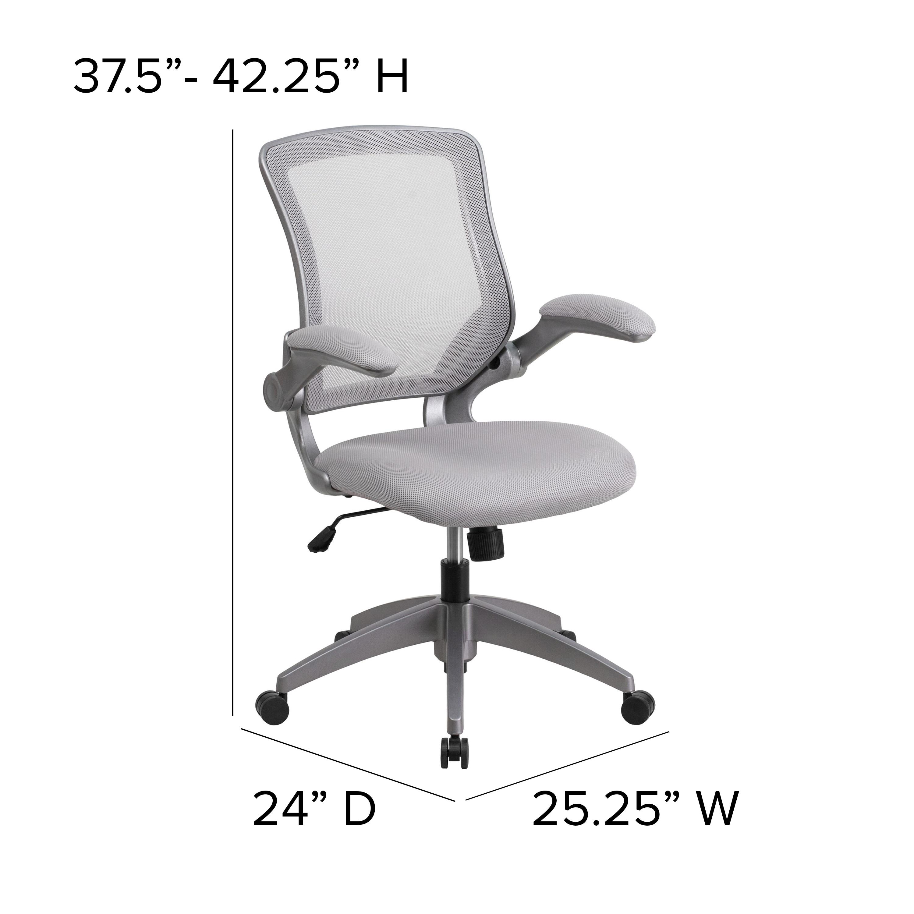 Flash Furniture Mid-Back Gray Mesh Swivel Ergonomic Task Office Chair with Gray Frame and Flip-Up Arms