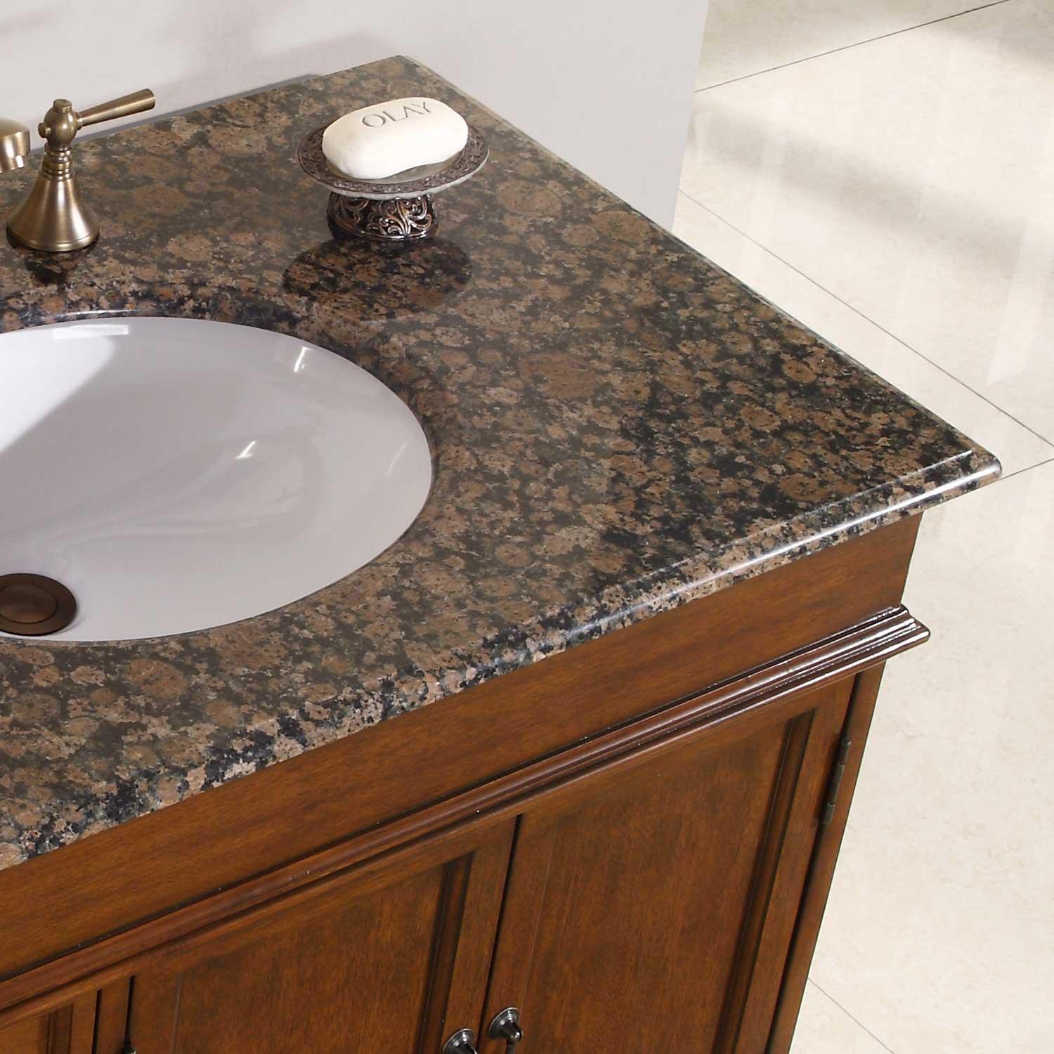 Silkroad Exclusive Transitional Baltic Brown Granite Bathroom Vanity- Single Sink - 36 in. Wide