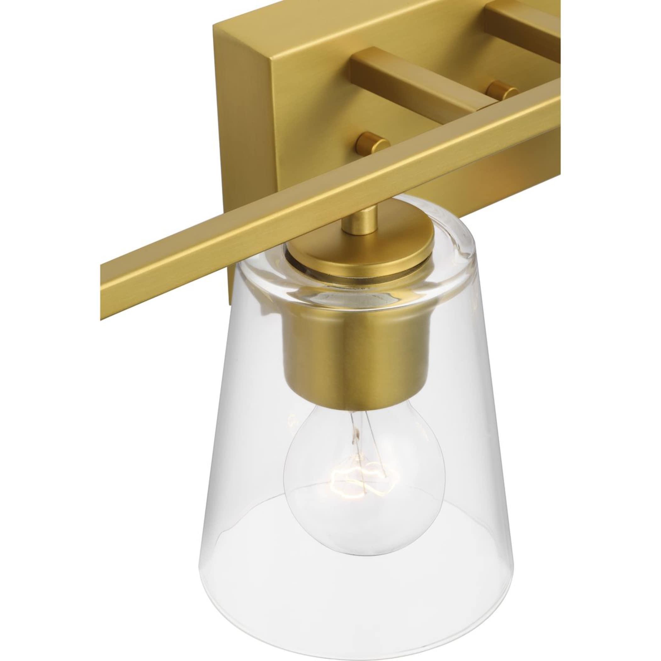 Vertex Collection Four-Light Brushed Gold Clear Glass Contemporary Bath Light