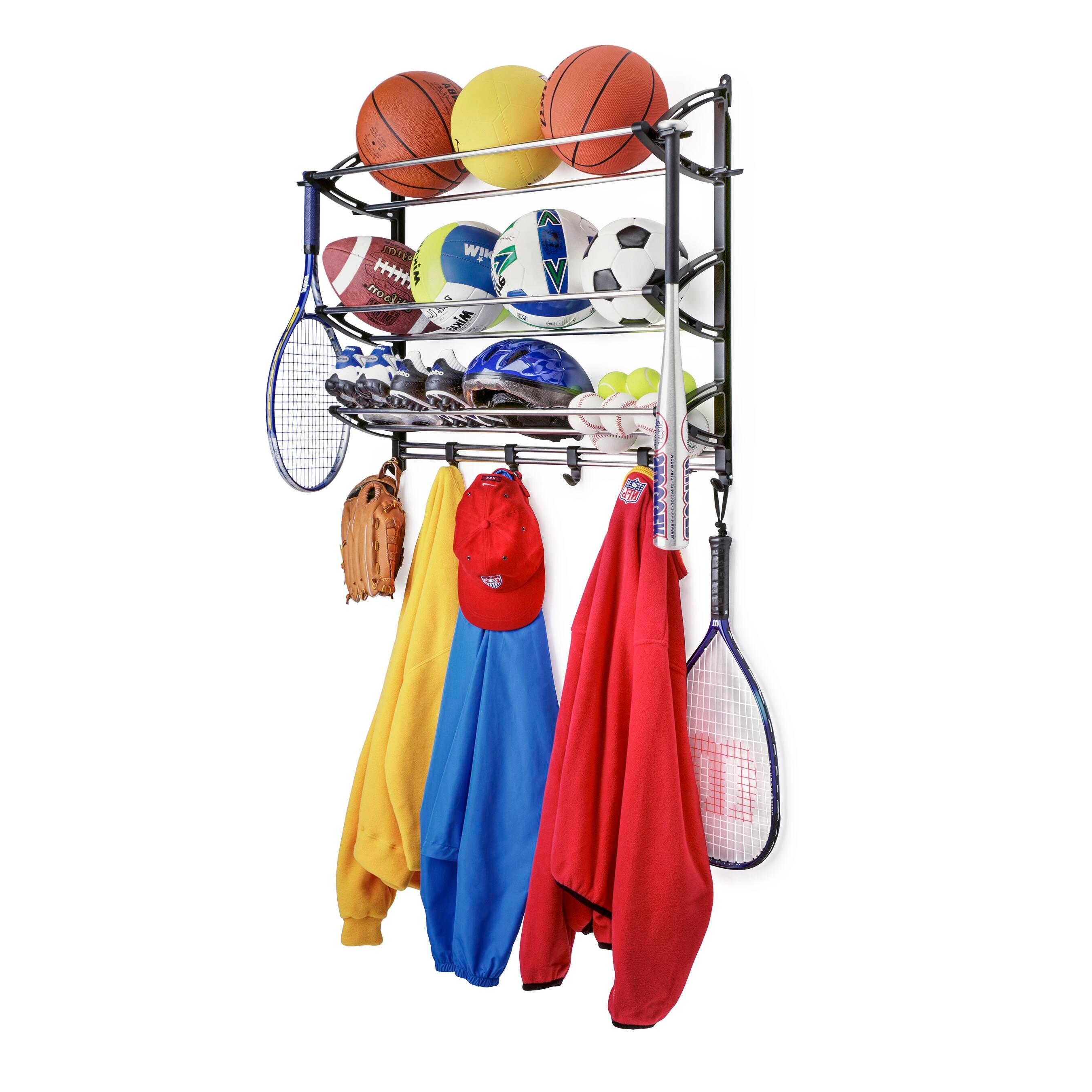 Lynk Garage Sports Equipment Organizer - Wall Mount Ball Rack - Sports Equipment Storage - Ball Storage for Garage - Garage Toy Storage - Easy to Install Sports Storage Organizer for Garage - Black