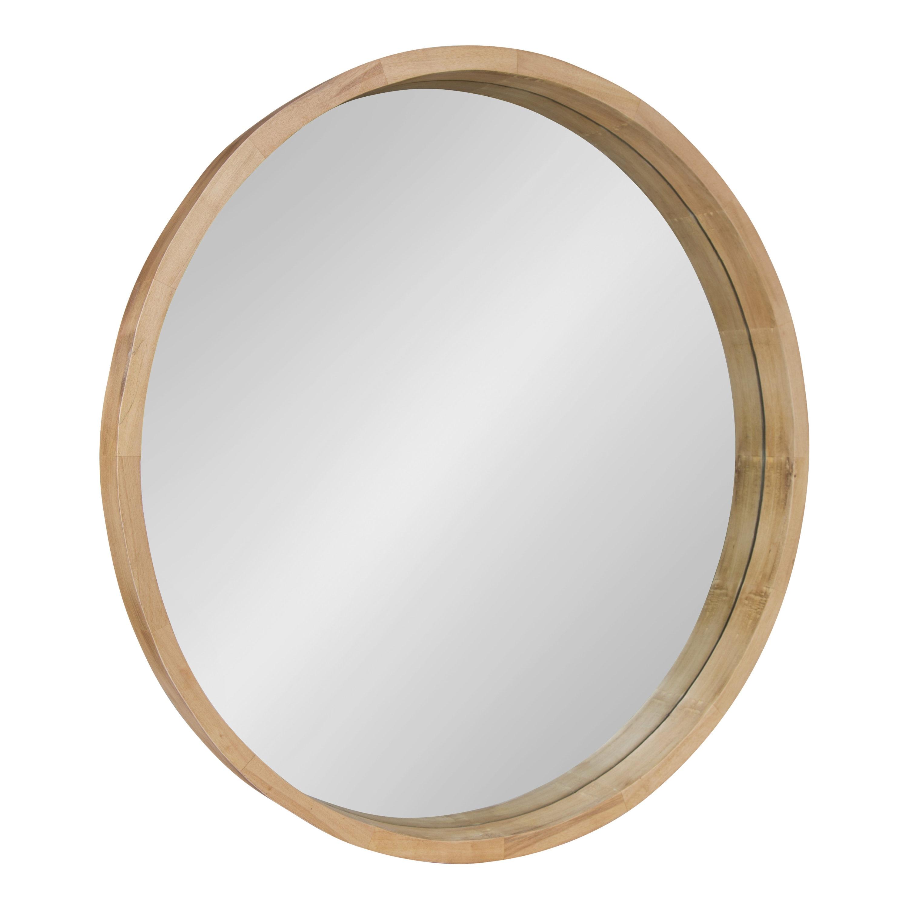 30" x 30" Hutton Round Wood Wall Mirror Natural - Kate and Laurel: Wall Mount, No Assembly Required