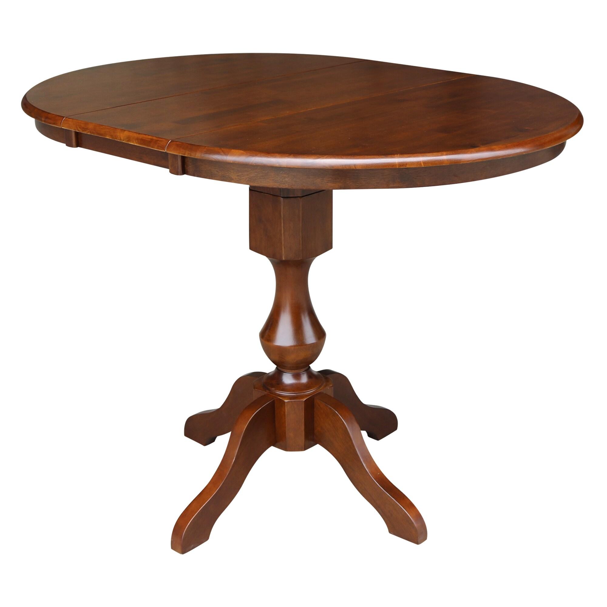 36" Round Solid Wood Pedestal Counter Height Dining Table With 12" Extension Leaf in Espresso by International Concepts