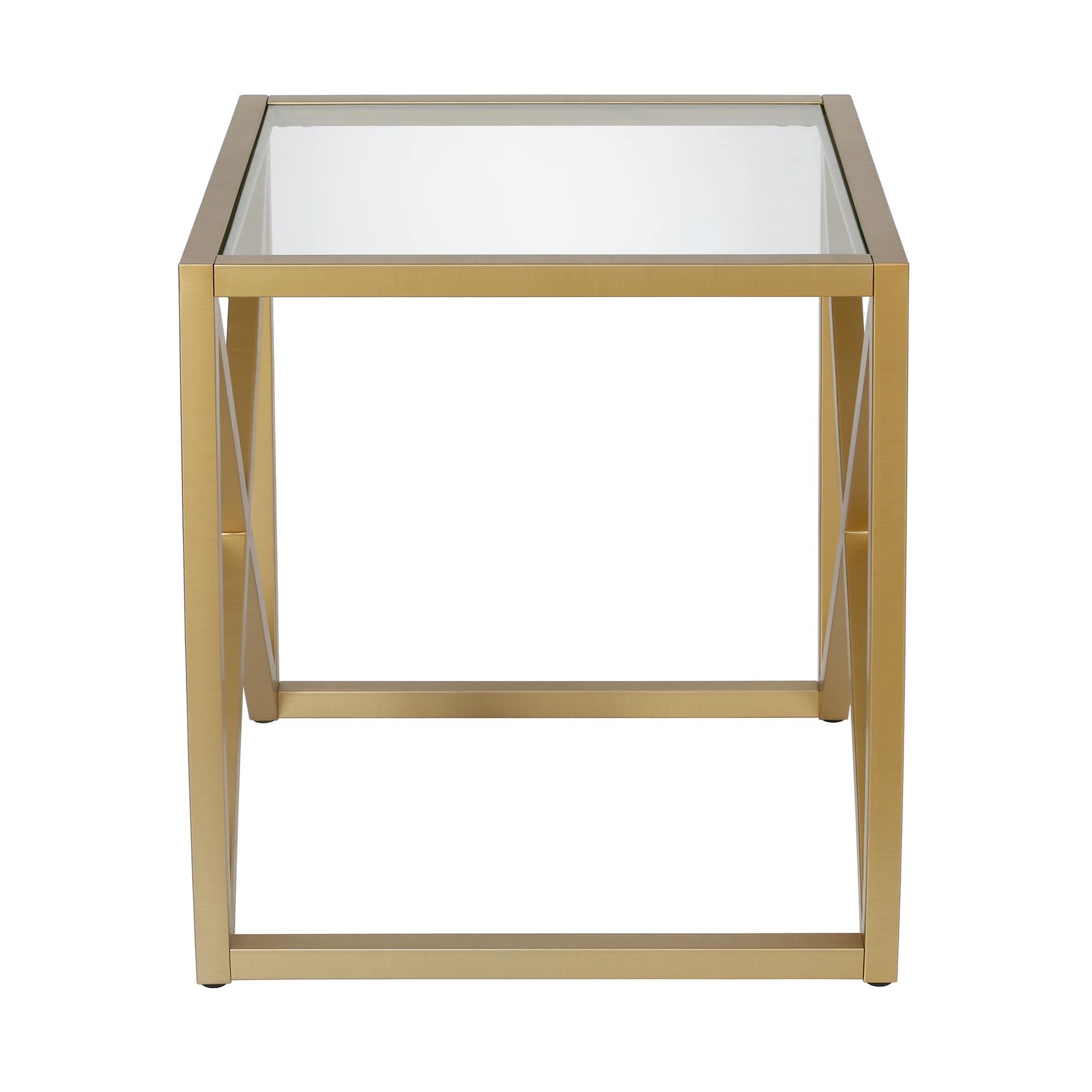 Evelyn&Zoe Calix 20" Wide Square Side Table, Brass