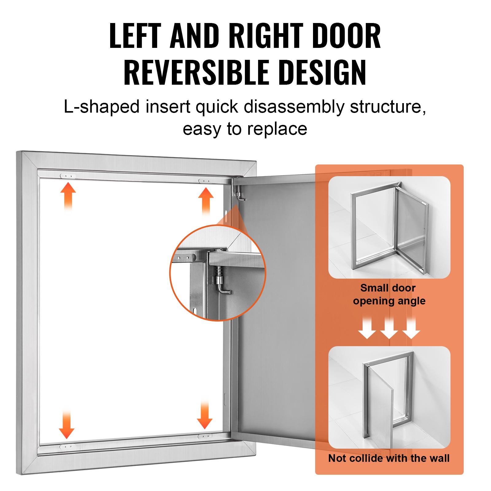 Single Outdoor Kitchen Door 18 in. W x 21 in. H BBQ Access Door Stainless Steel Flush Mount Door Wall Vertical Door