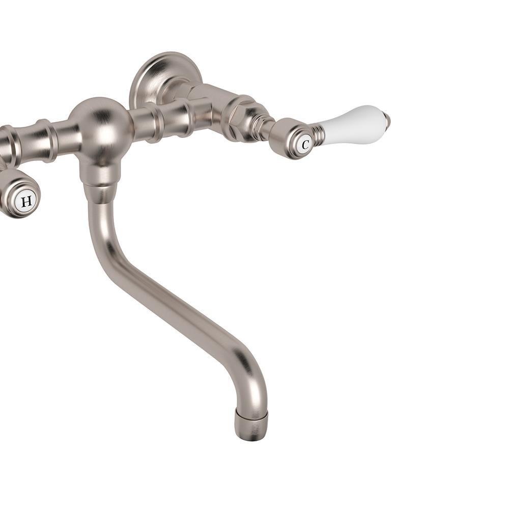 Polished Nickel Brass Wall Mounted Classic Faucet with Porcelain Handles