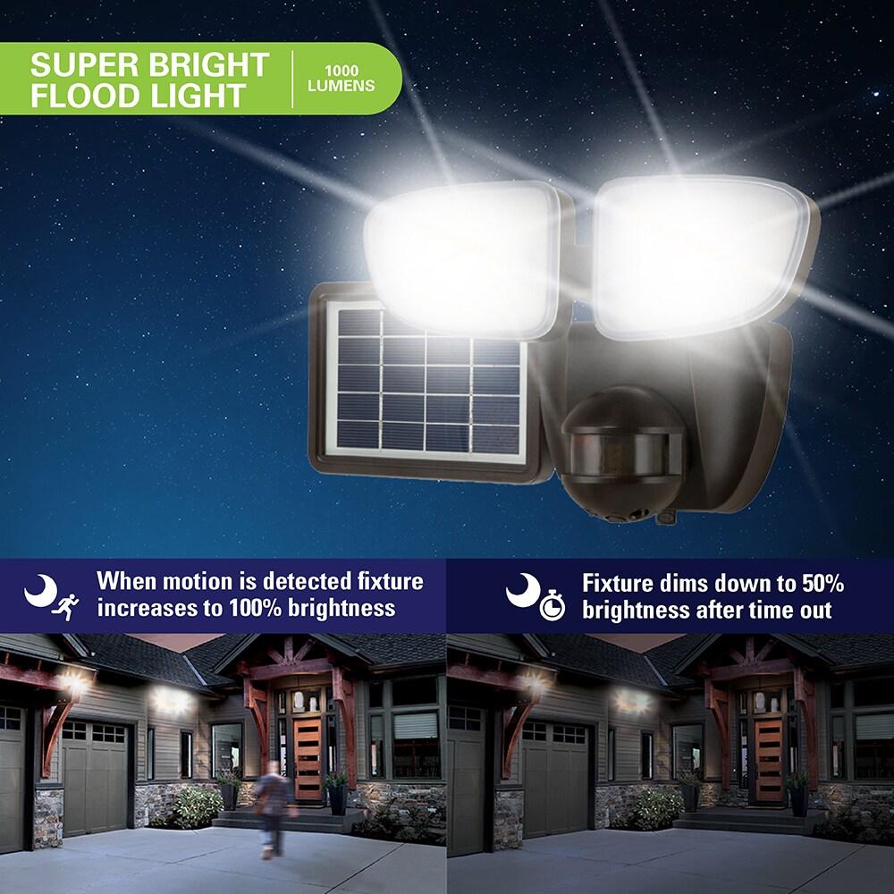 Halo Solar Outdoor LED Twin Head Flood and Security Light 180 Degree Motion Sensor 1000 Lumens