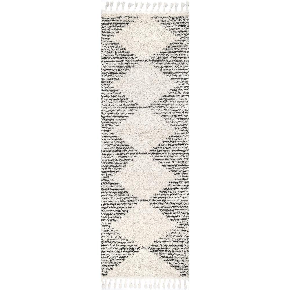 Nuloom Bria Trellis 2x6 Runner Shag Indoor Area Rug for Living Room Bedroom Dining Room Nursery Entryway Hallway, Off White/Charcoal