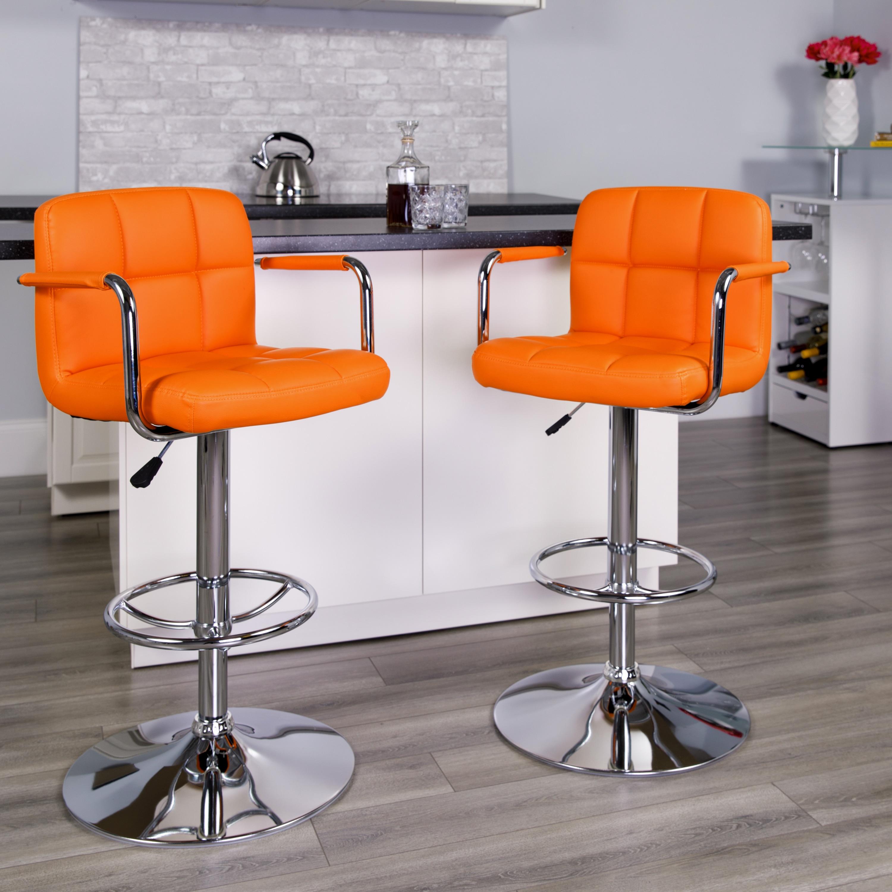 Flash Furniture Contemporary Quilted Vinyl Adjustable Height Barstool with Arms and Chrome Base