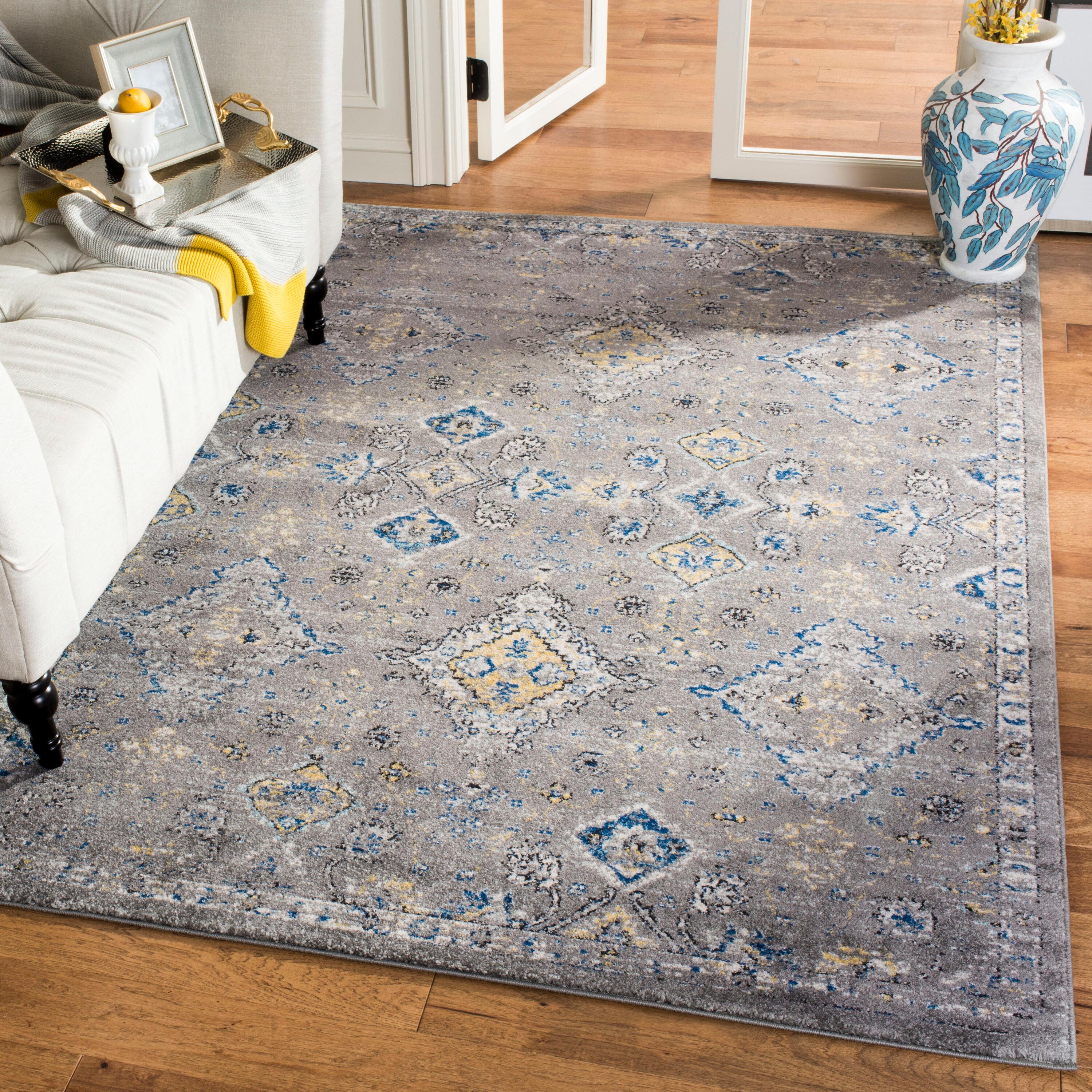 Evoke EVK224 Power Loomed Area Rug - Dark Grey/Yellow - 4'x6' - Safavieh.