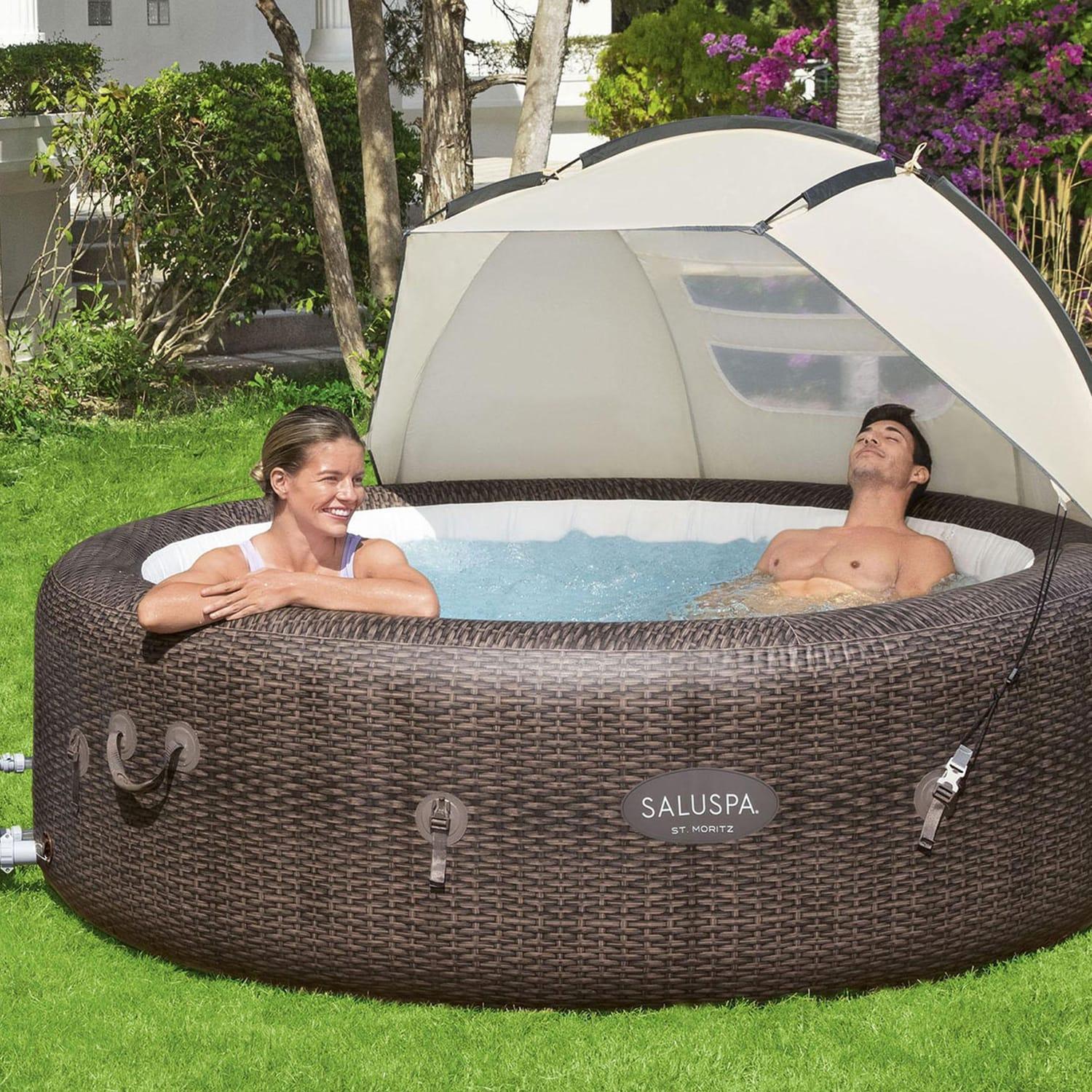 Bestway SaluSpa Canopy with Santorini Inflatable Hot Tub w/ Pump #P09120