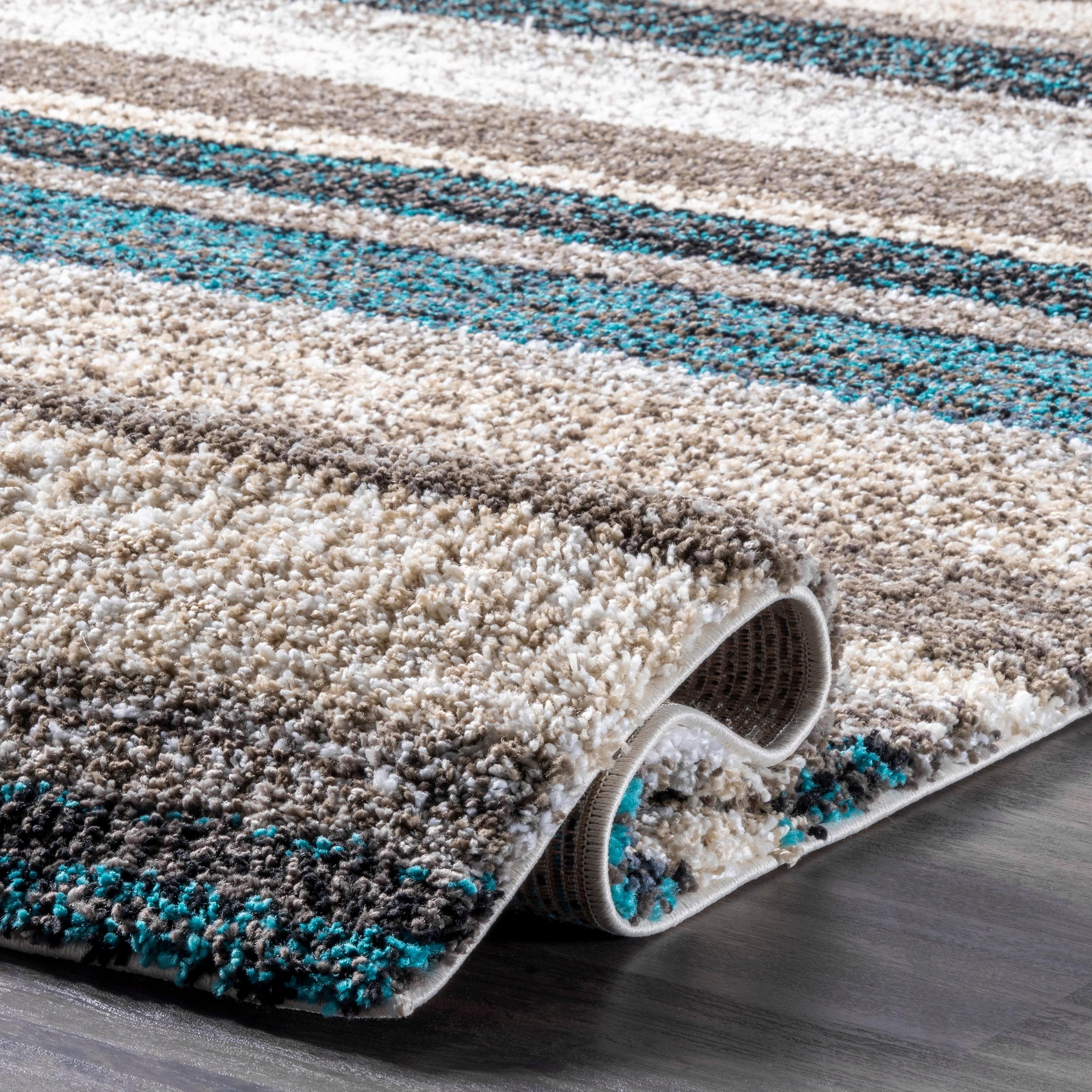 Nuloom Drey Striped Shag Indoor Area Rug, Runner 2' 6" x 10', Blue Multicolor