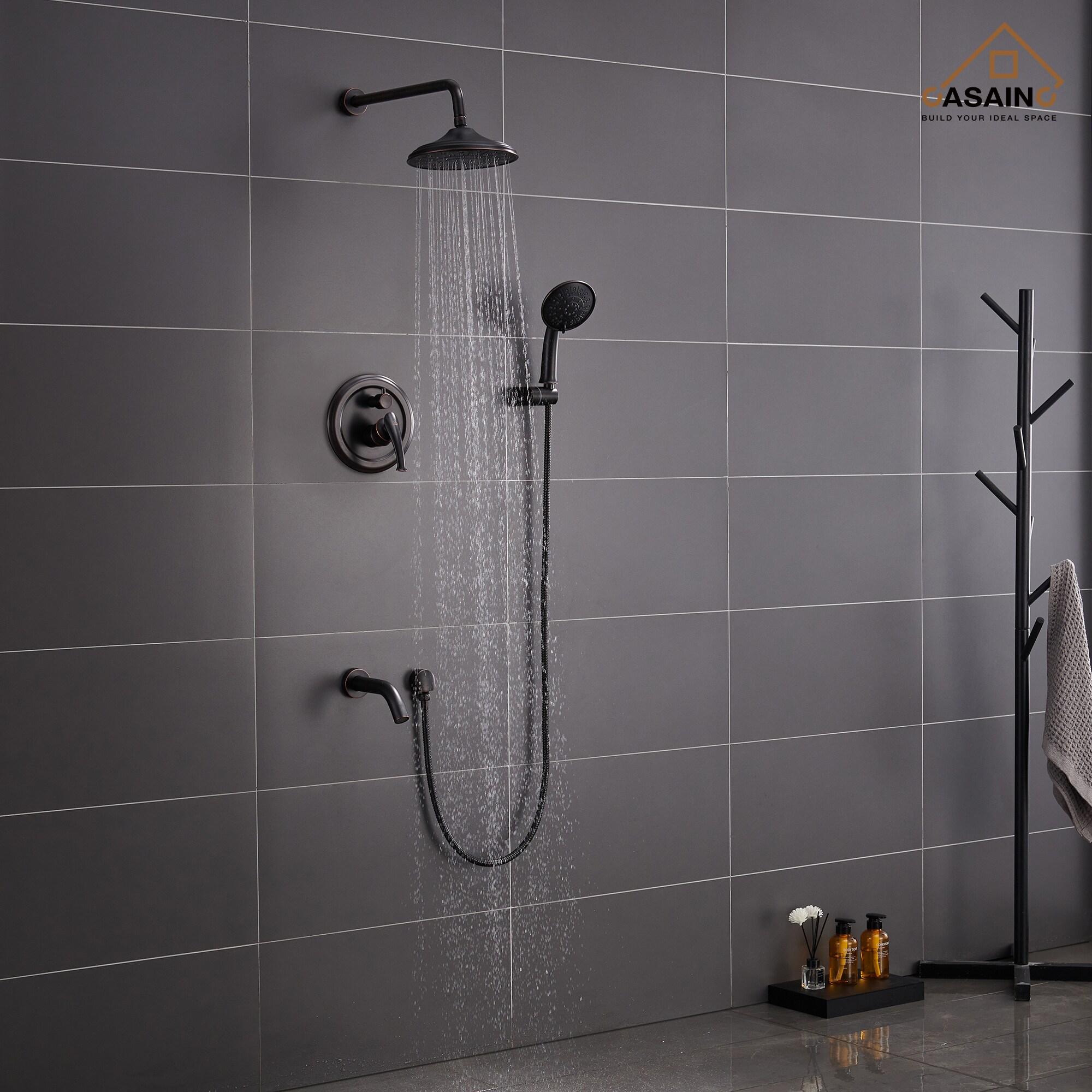 Retro Wall Mount 3 Funtions Rainfall Shower System with 3 Setting Handheld, Bath Spout, Rough-In Valve and Diverter