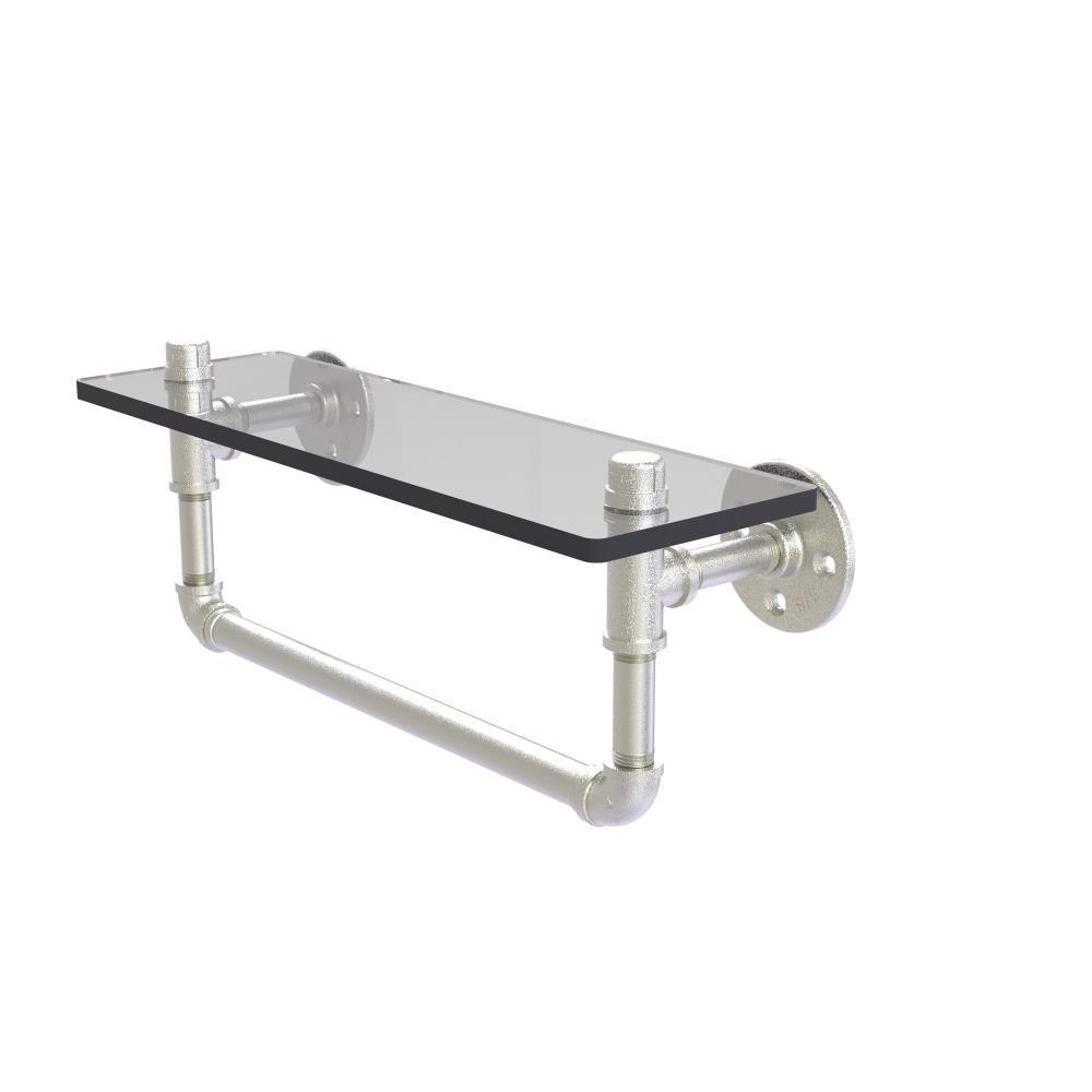 Pipeline Collection Glass Shelf with Towel Bar - Satin Nickel / 16 Inch