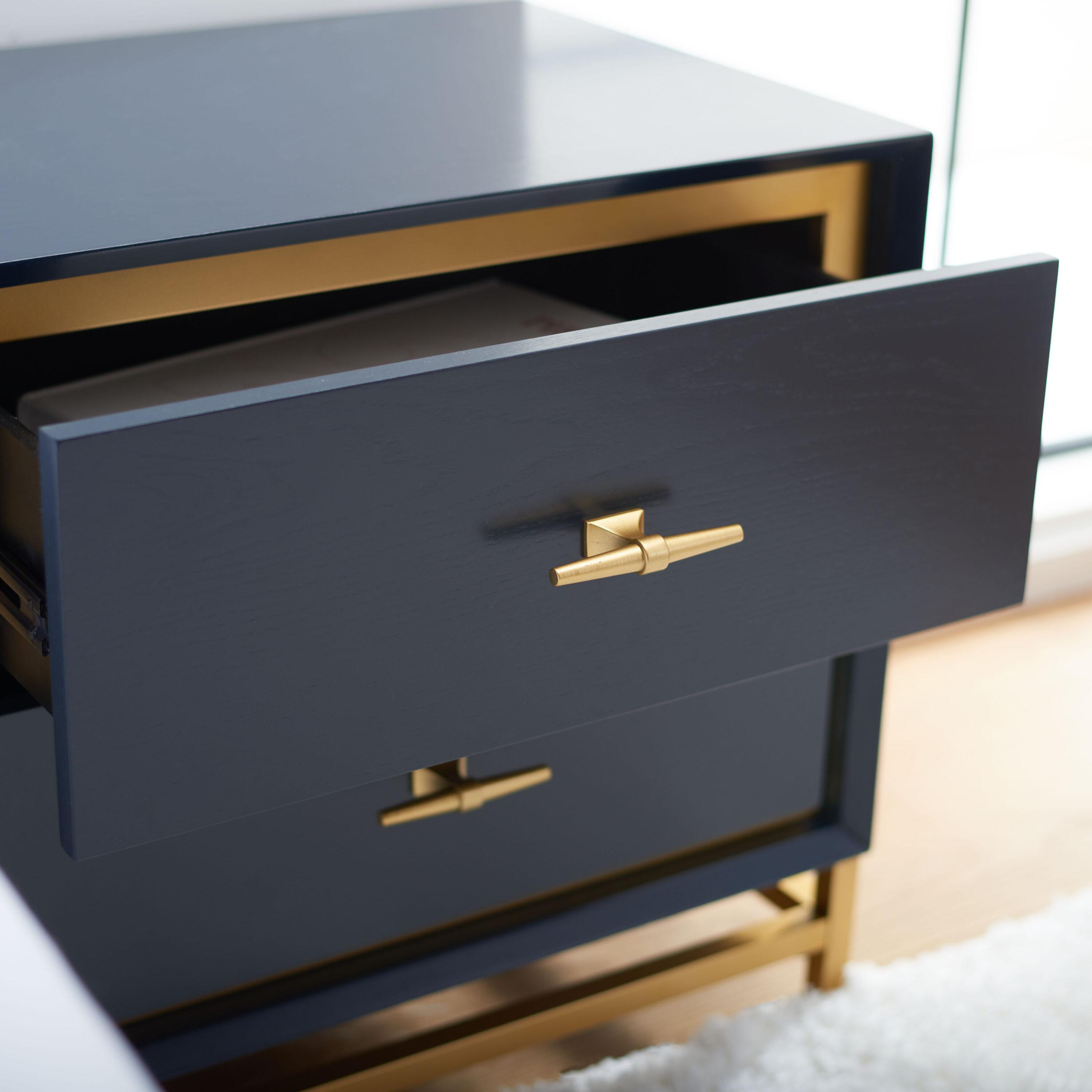 Fenno 2 Drawer Nightstand - Teal/Brass - Safavieh.
