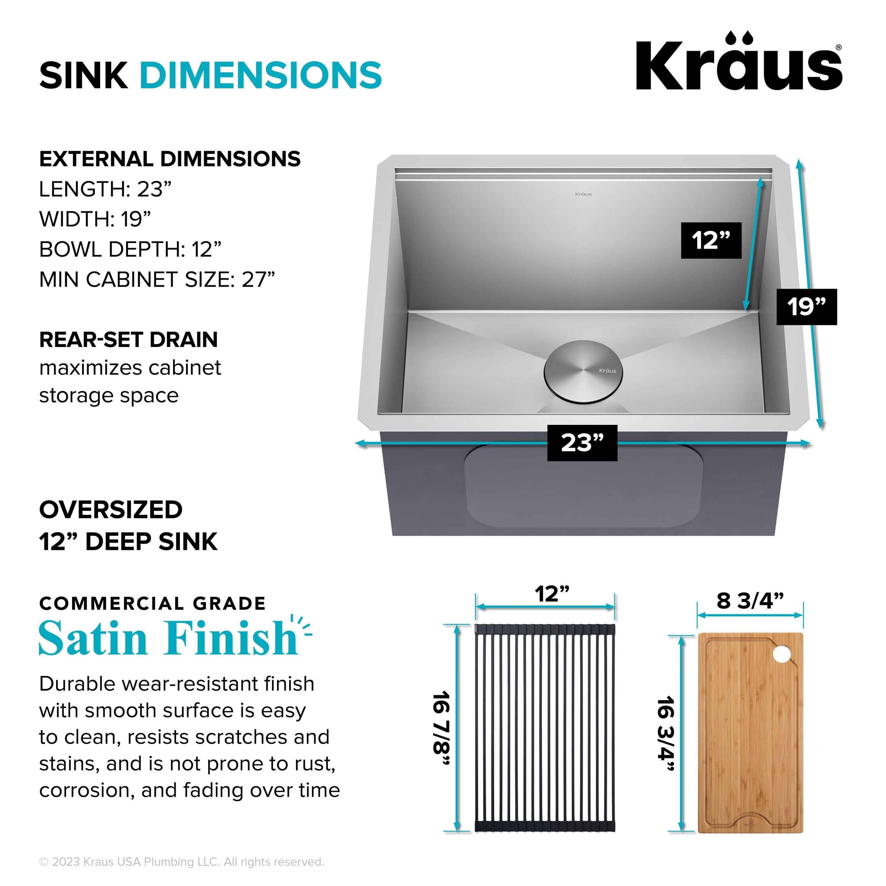 KRAUS Kore™ 23" L Undermount Workstation 16 Gauge Stainless Steel Single Bowl Laundry Utility Kitchen Sink