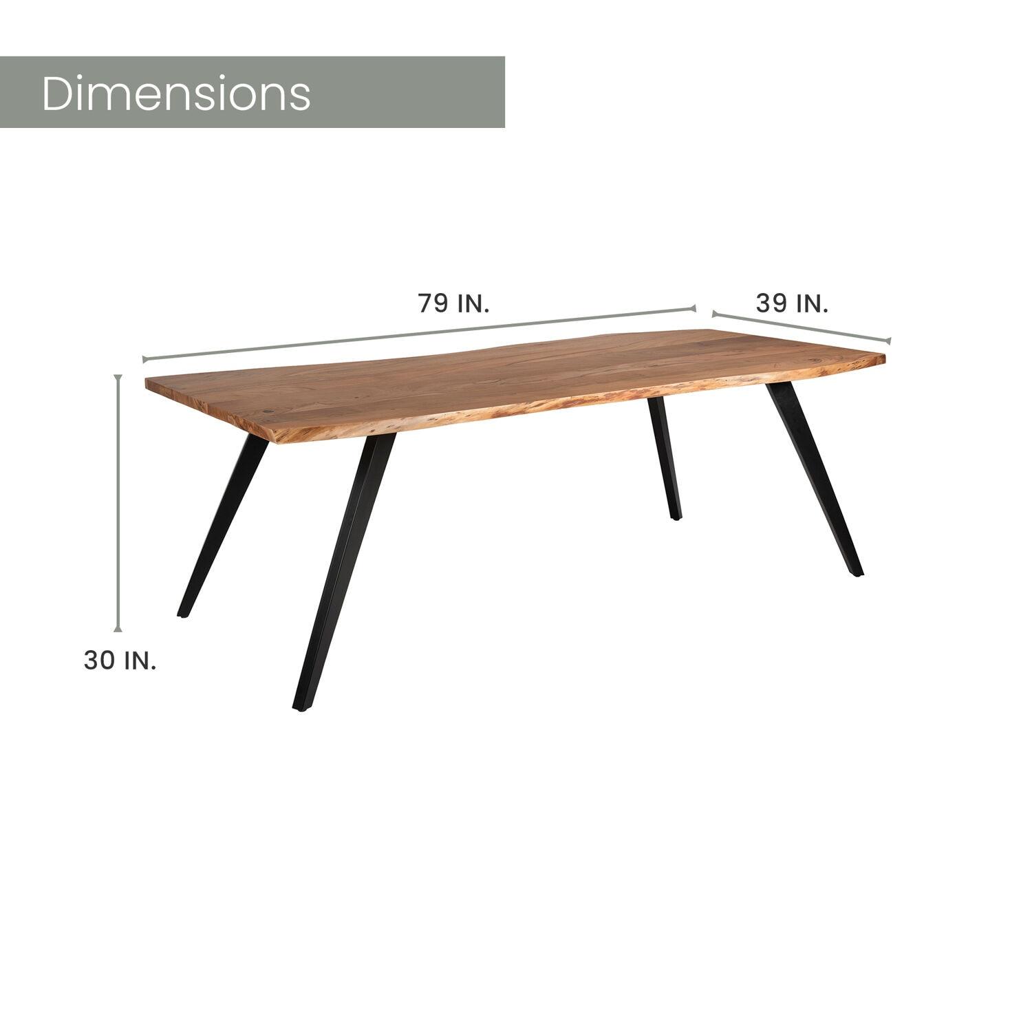 Hanover Porto 79-In. Acacia Wood Dining Table | Modern Live Edge Design | Perfect for Dining Room or Kitchen | Natural Top with Black Legs, HDR010-NAT