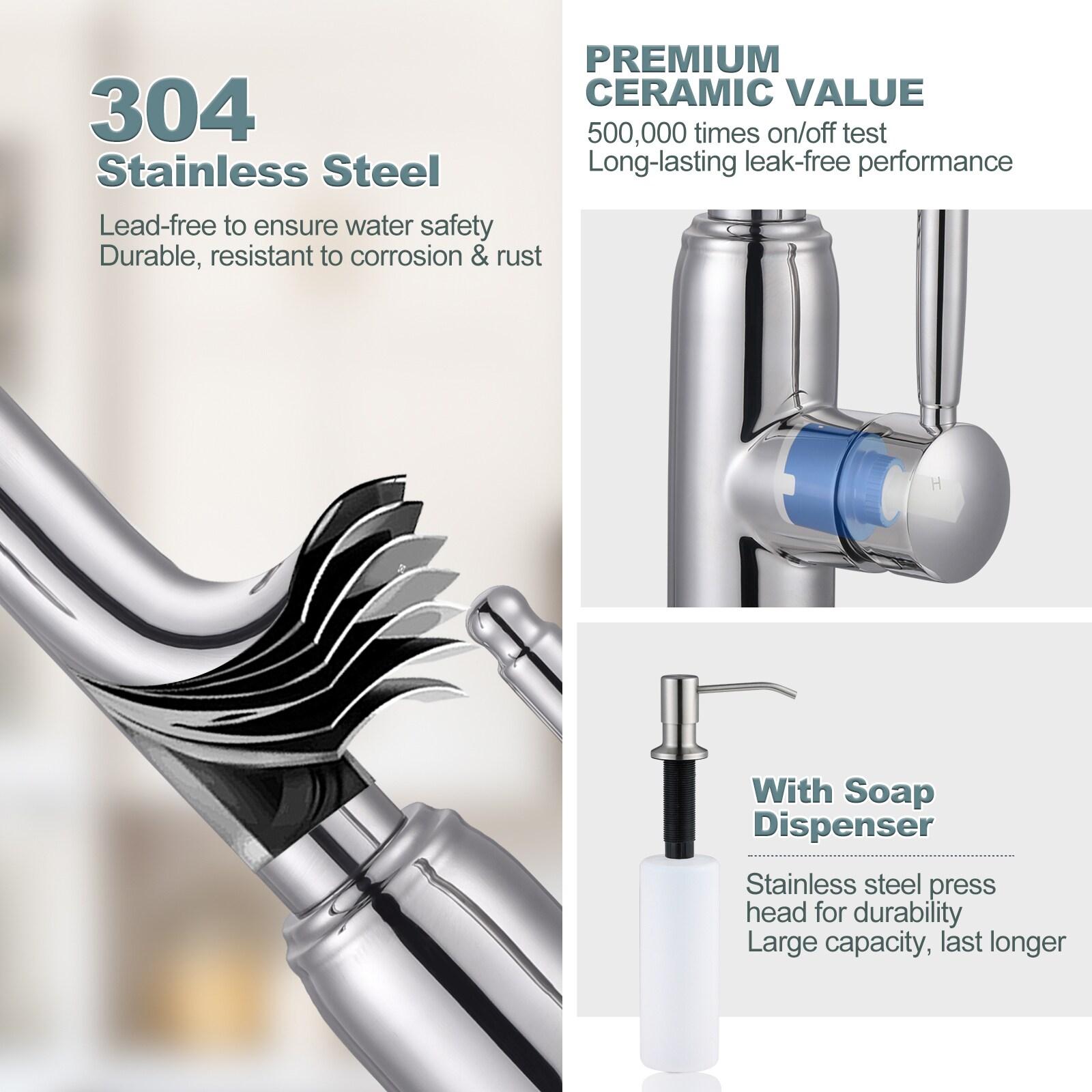 WOWOW WOWOW Pull Down Kitchen Faucet with Soap Dispenser 2310101C-S