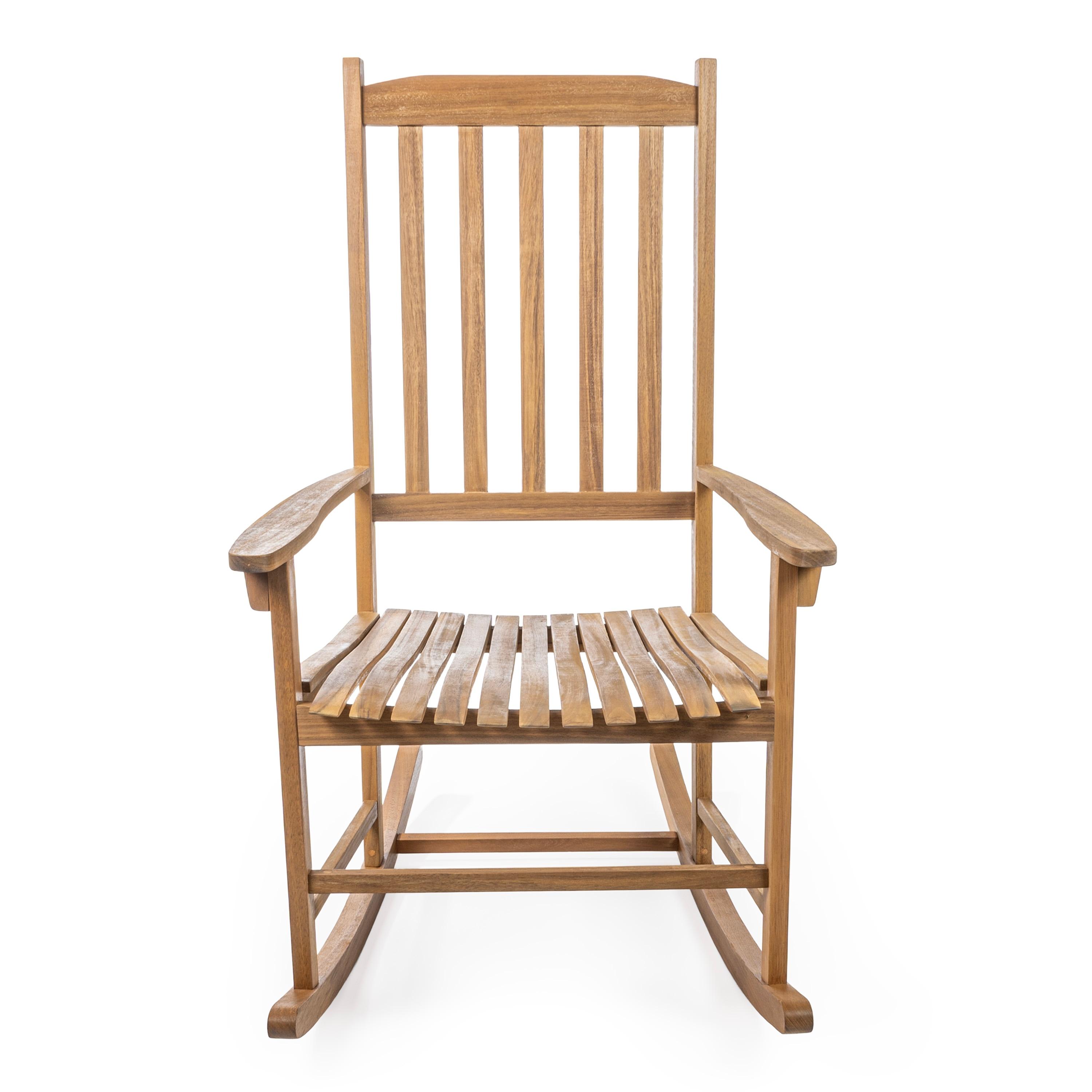 Seagrove Farmhouse Classic Slat-Back 350-LBS Support Acacia Wood Outdoor Rocking Chair, Teak Brown - JONATHAN Y