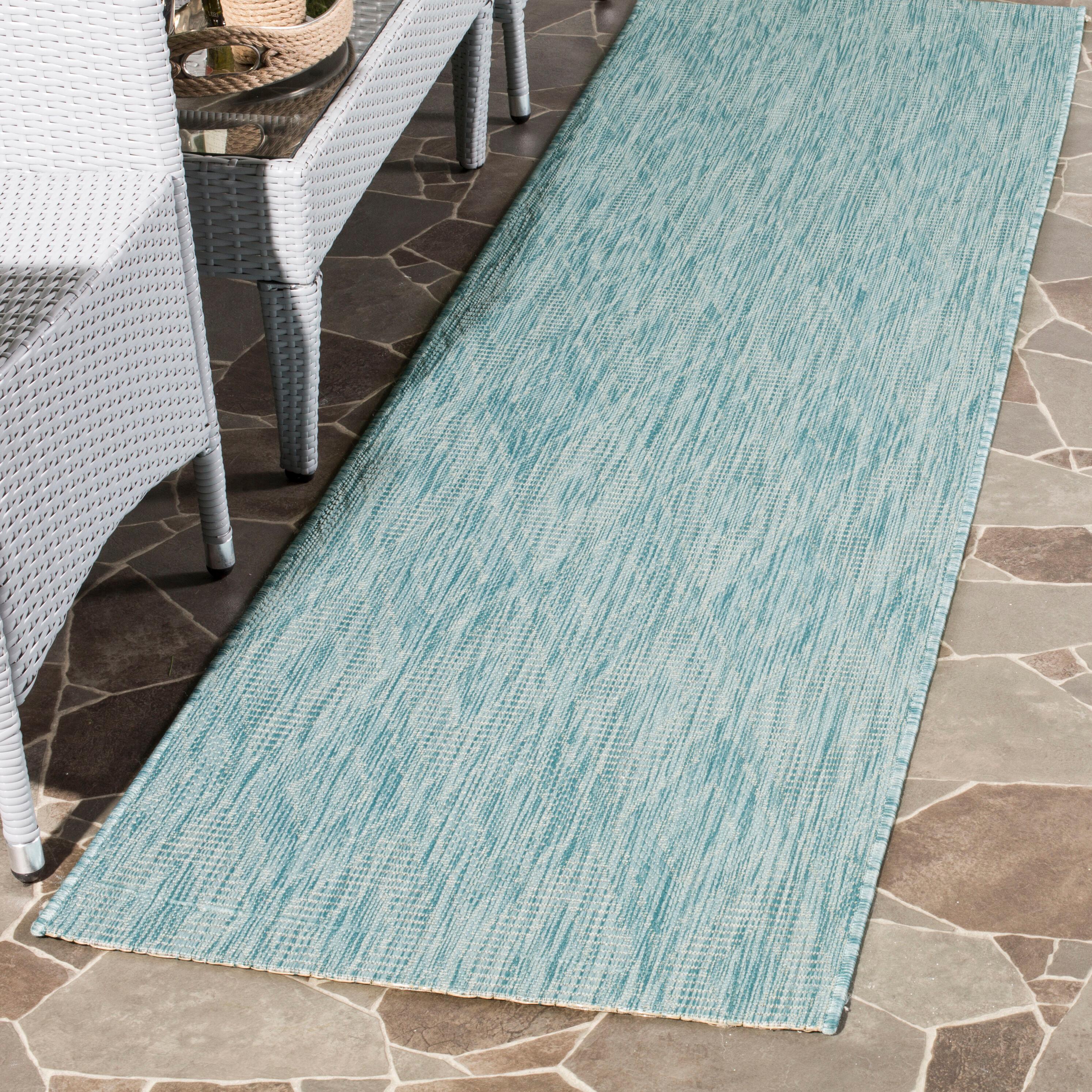 SAFAVIEH Courtyard Teodor Geometric Diamonds Indoor/Outdoor Runner, 2'3" x 10', Aqua
