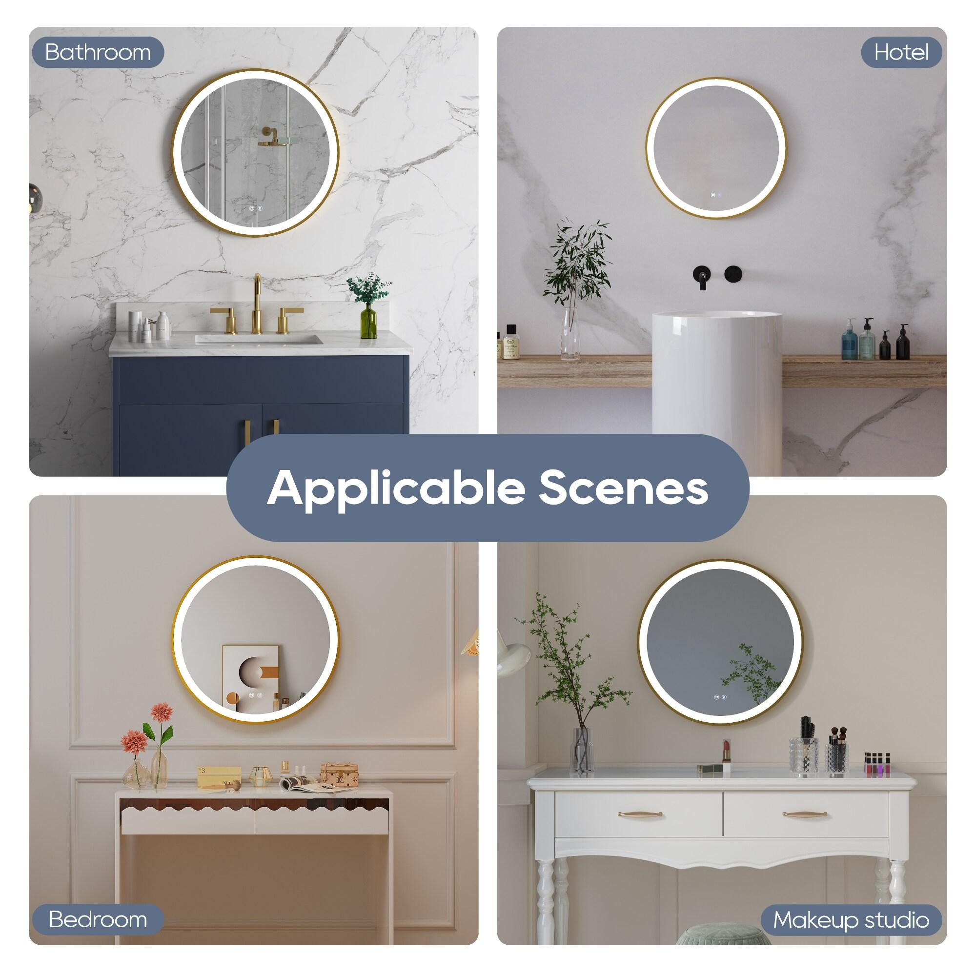 Deluxe Living Modern Round Illuminated Dimmable LED Anti Fog Makeup Bathroom Vanity Mirror