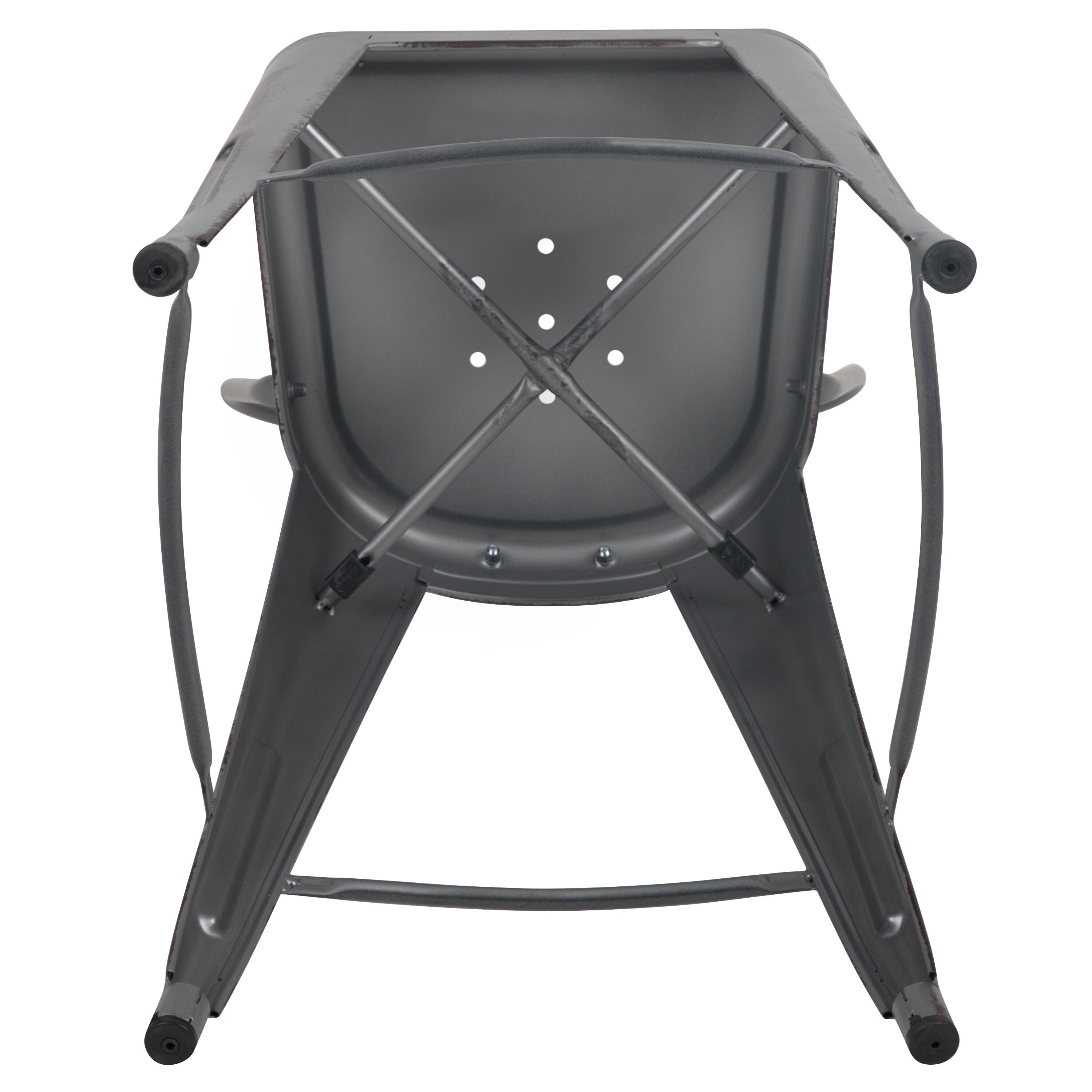 Flash Furniture Commercial Grade 24" High Distressed Silver Gray Metal Indoor-Outdoor Counter Height Stool with Back