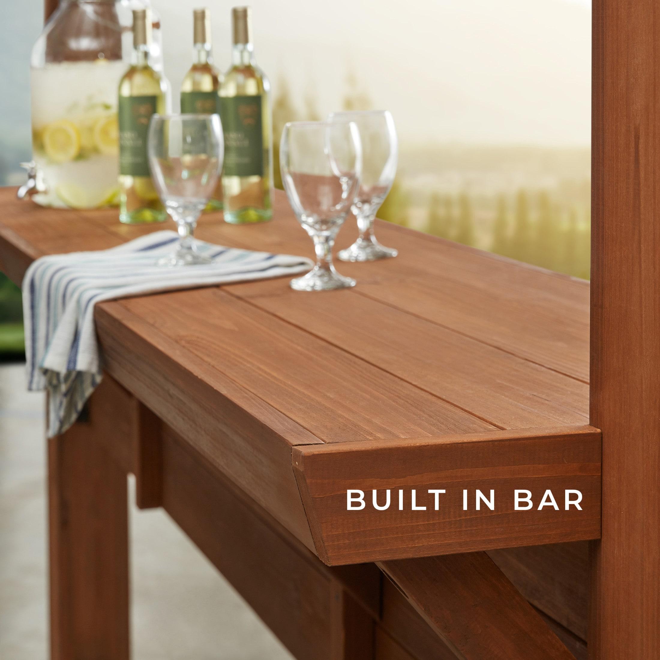 Ashland 14 ft x 10 ft Brown Cedar Wood Outdoor Pergola with Bar