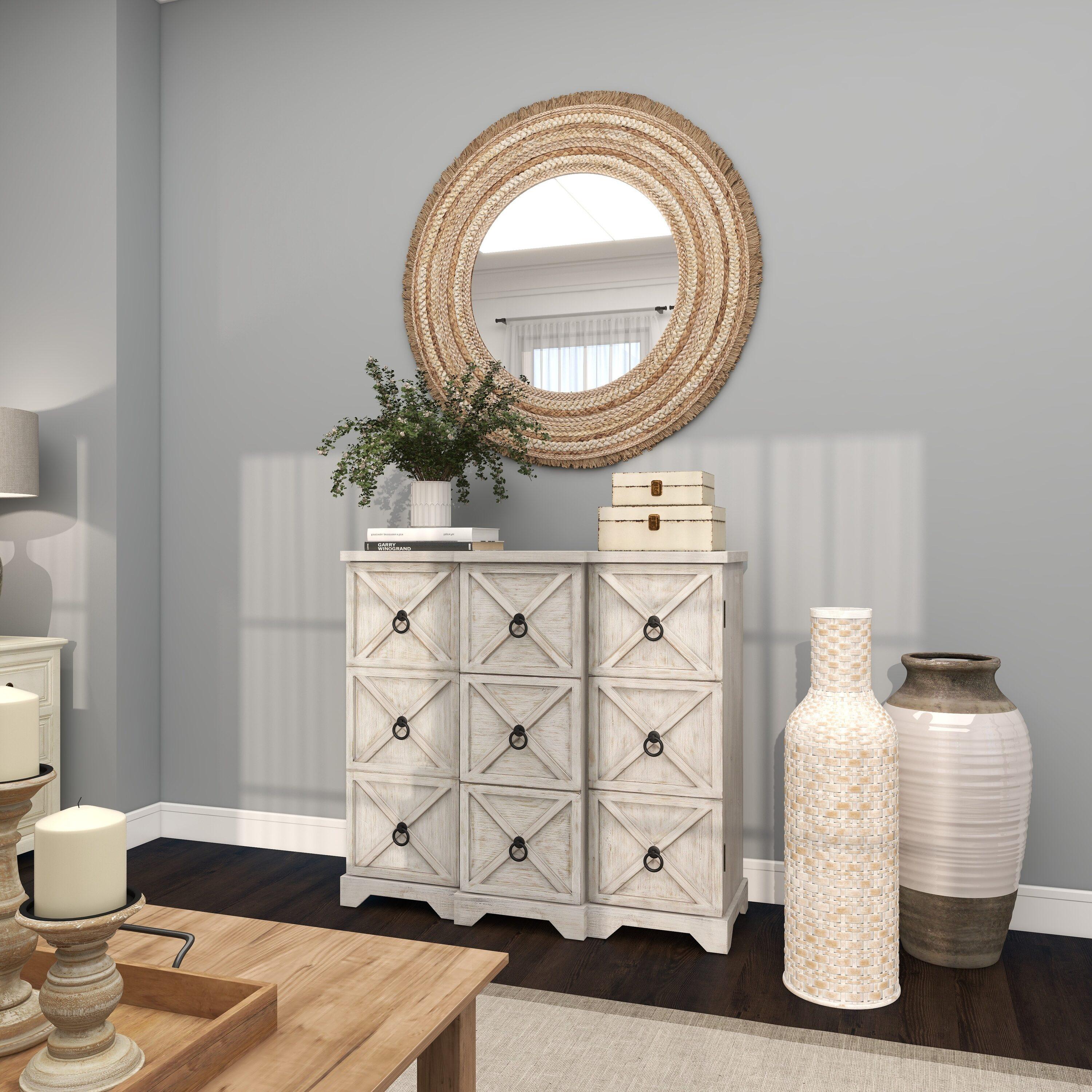 DecMode White  Bohemian Metal Vase with Distressed Weaving Pattern, 9" x 9" x 30", Features Neutral Woven Patterns