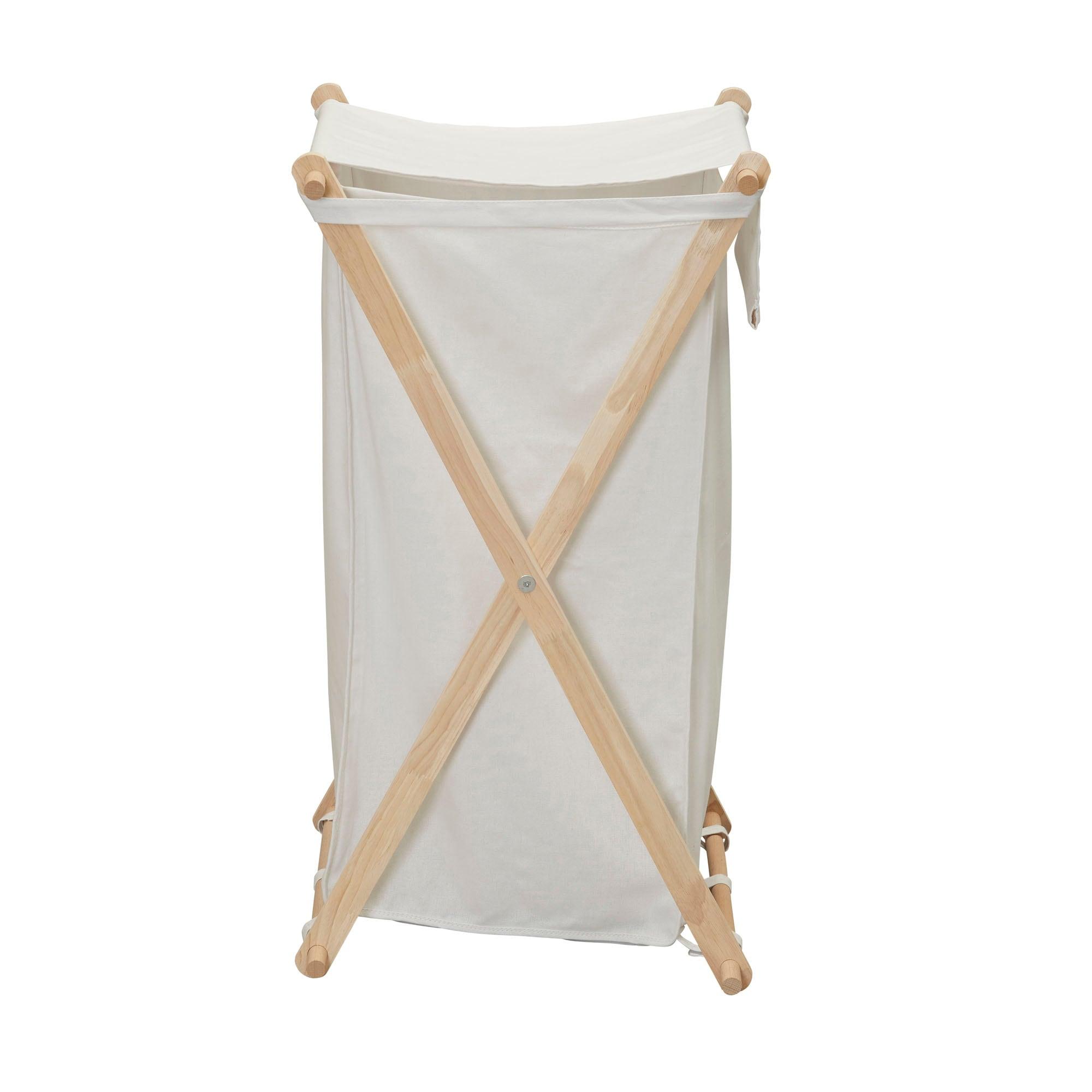 Household Essentials X-Frame Wood Laundry Hamper, Folding Wood Frame with Washable Poly-Cotton Bag