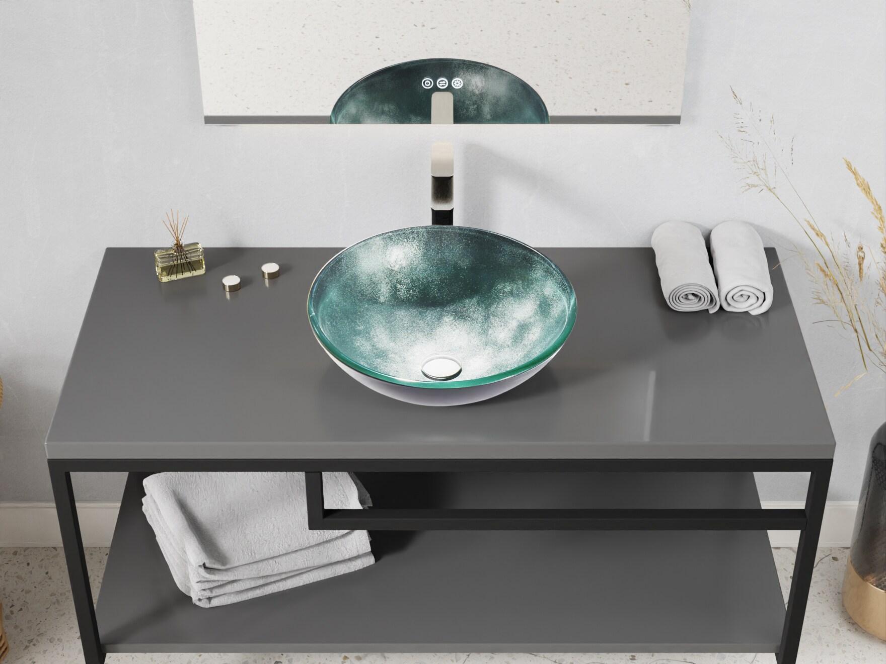 ANZZI Belissima 16.5'' Stellar Gray Glass Circular Bathroom Sink